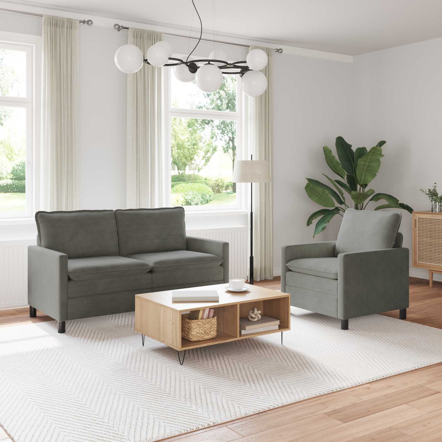 Kanapé Szett 2 pcs Világosszürke Szövet