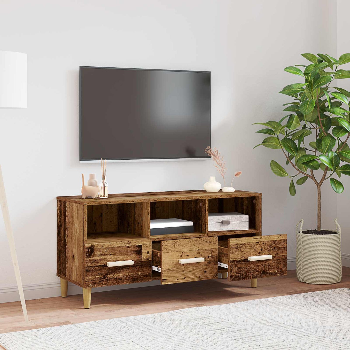 TV szekrény 102 x 36 x 50 cm Öreg fa Szerelt Fa