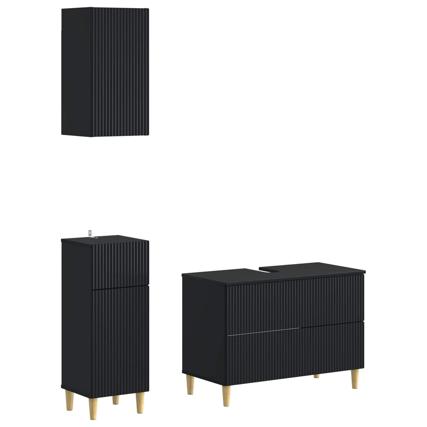 3 részes fürdőszoba szekrény szett ARNHEM Fekete Szerelt Fa
