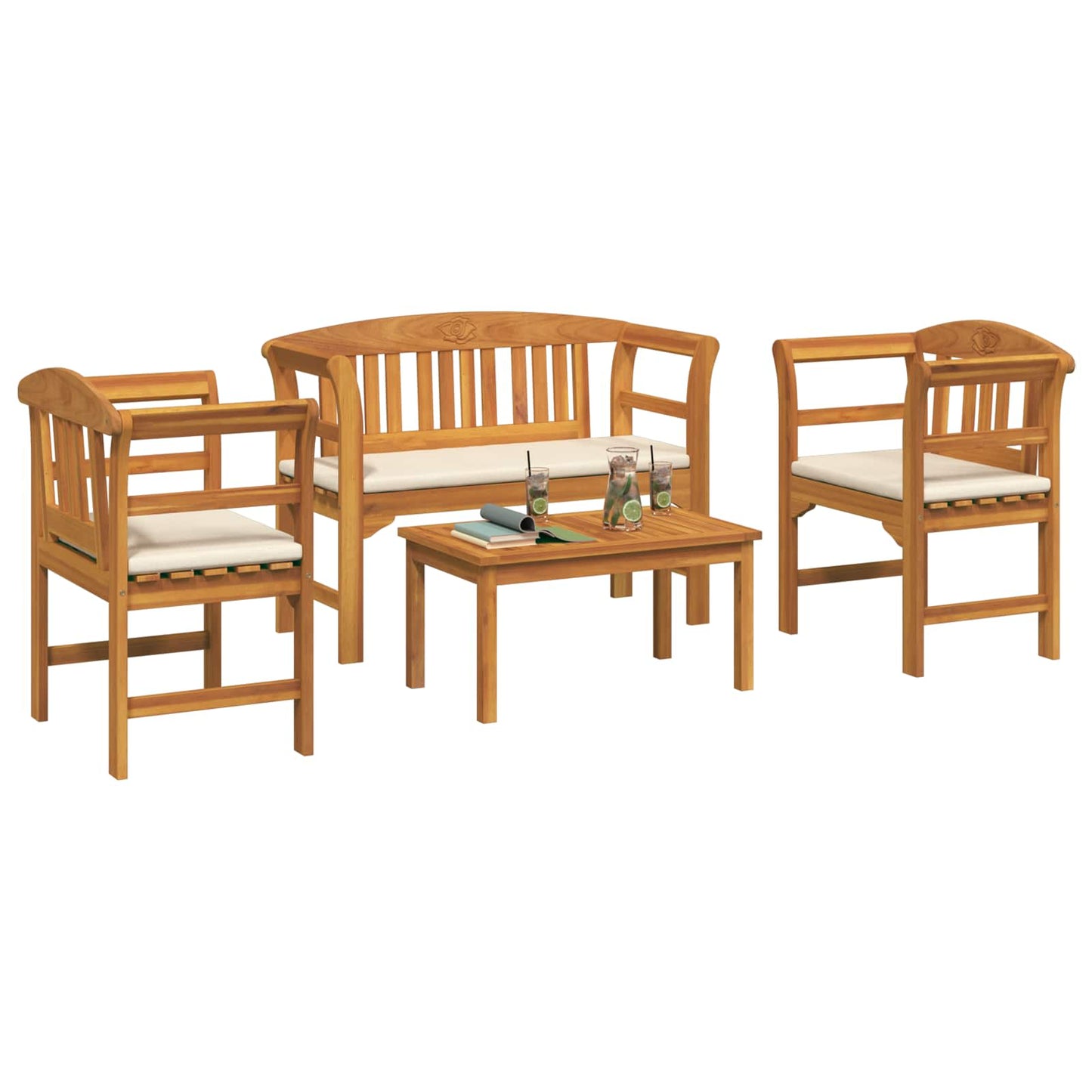 Kerti rózsa fotel szett párnával 4 pcs Tömör Akácfa