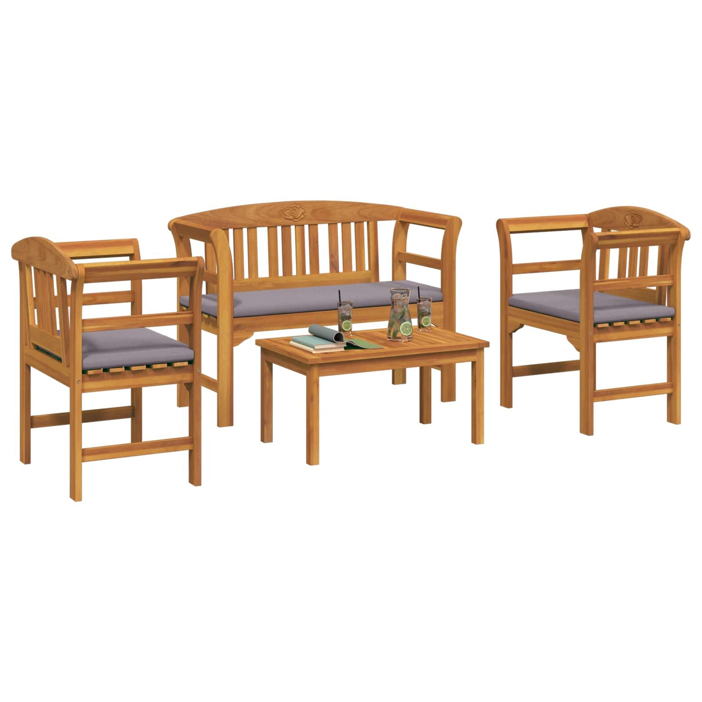 Kerti rózsa fotel szett párnával 4 pcs Tömör Akácfa