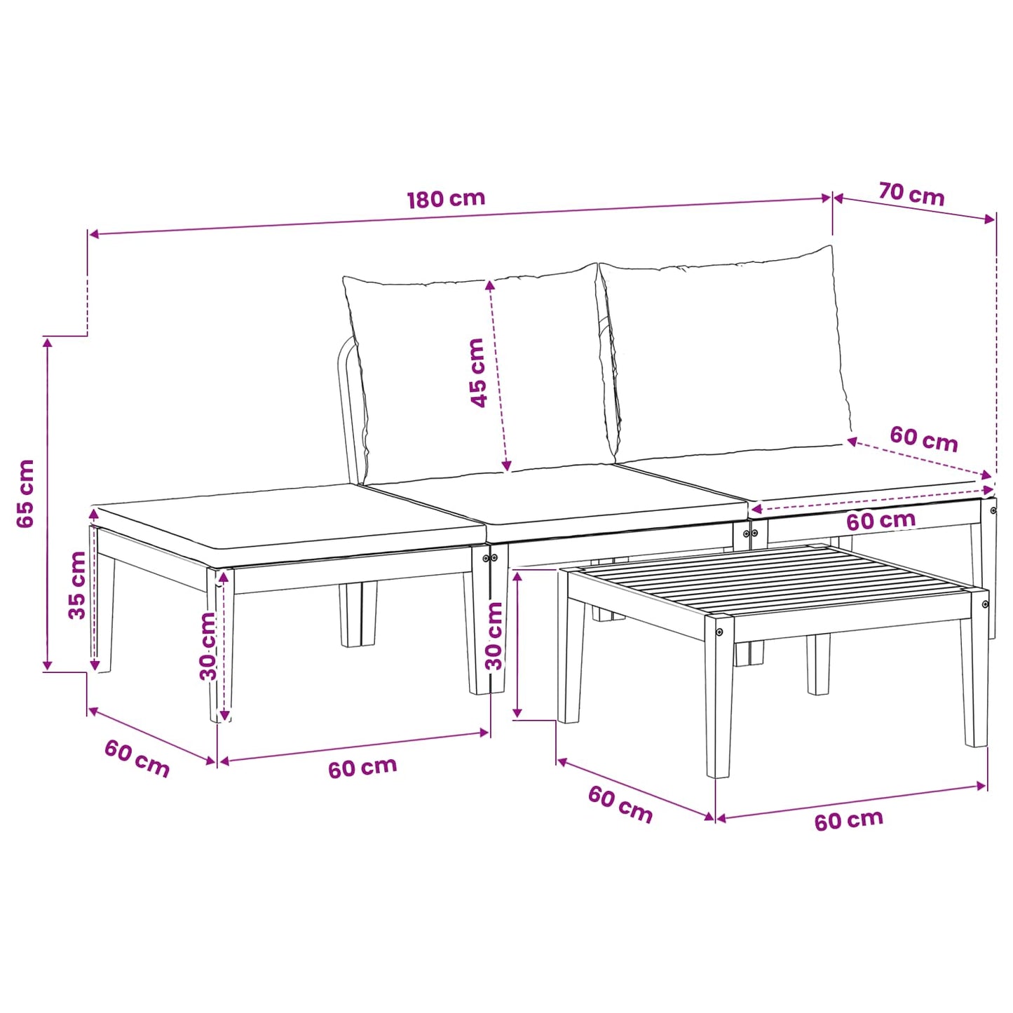 4 pcs Tömör akáciafa és kötél Természetes