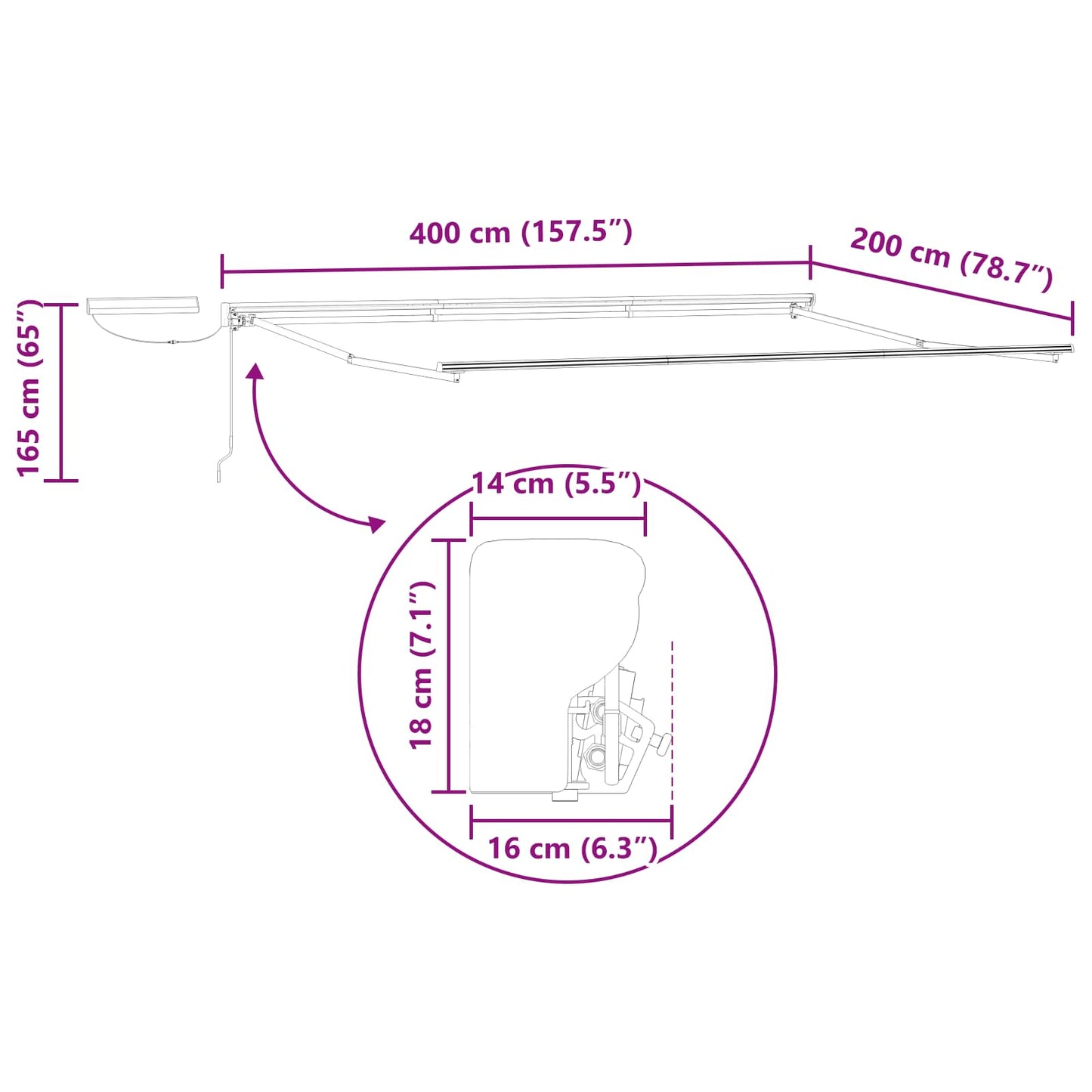 Elektromos kihúzható napellenző keret Antracit 4 x 2 m Acél