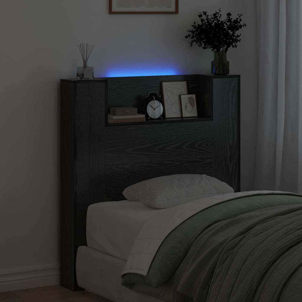 LED fejvédős tároló Fekete Tölgy Szerelt Fa
