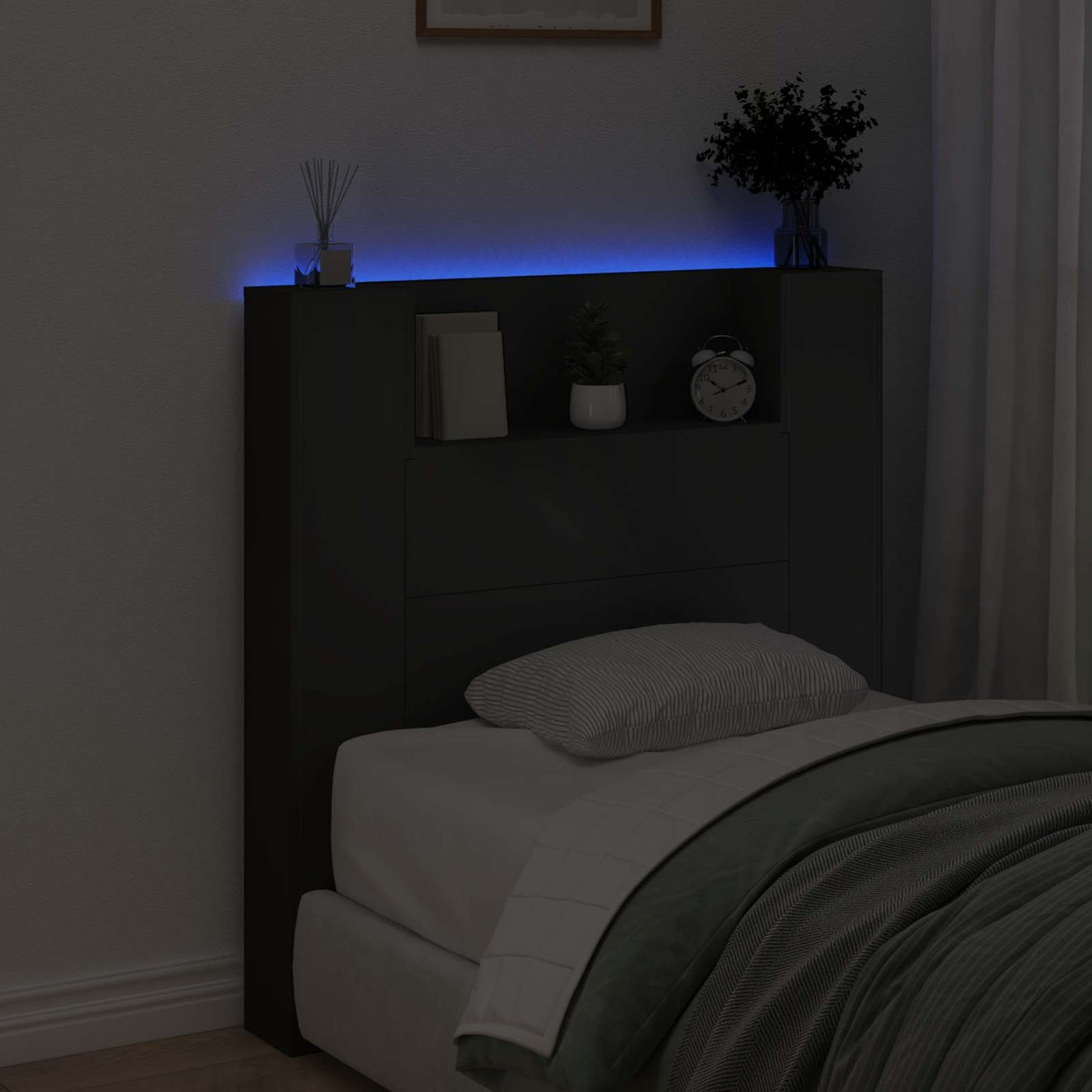 LED fejvédős tároló Fekete Szerelt Fa