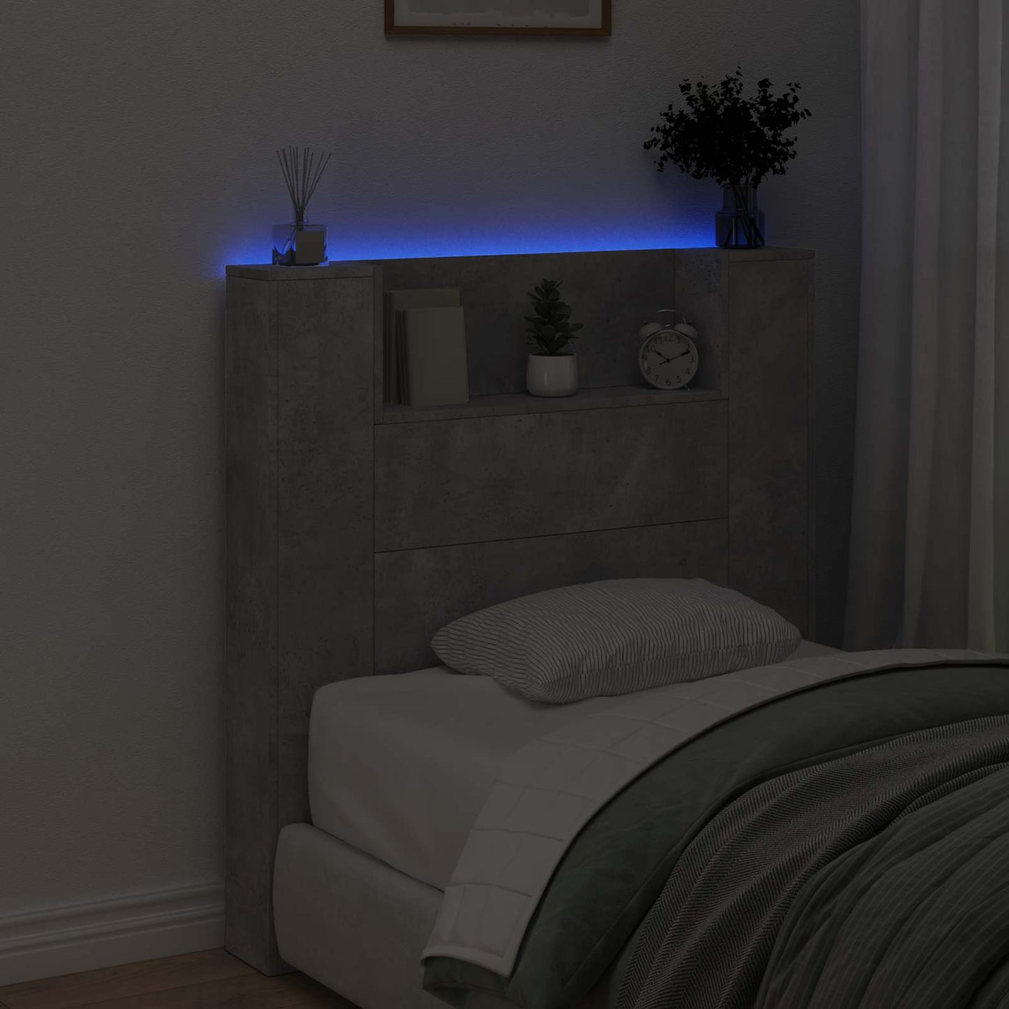 LED fejvédős tároló Betonszürke Szerelt Fa