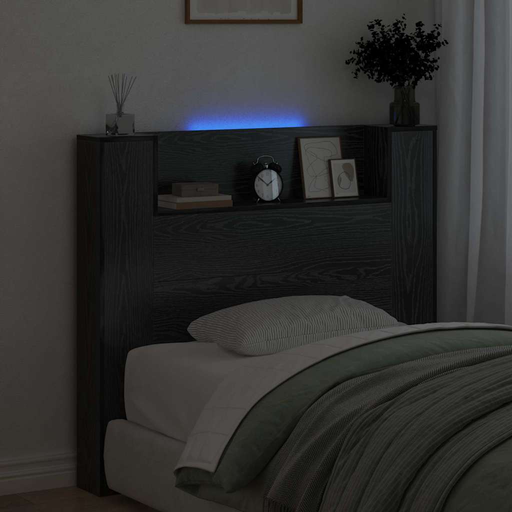 LED fejvédős tároló Fekete Tölgy Szerelt Fa