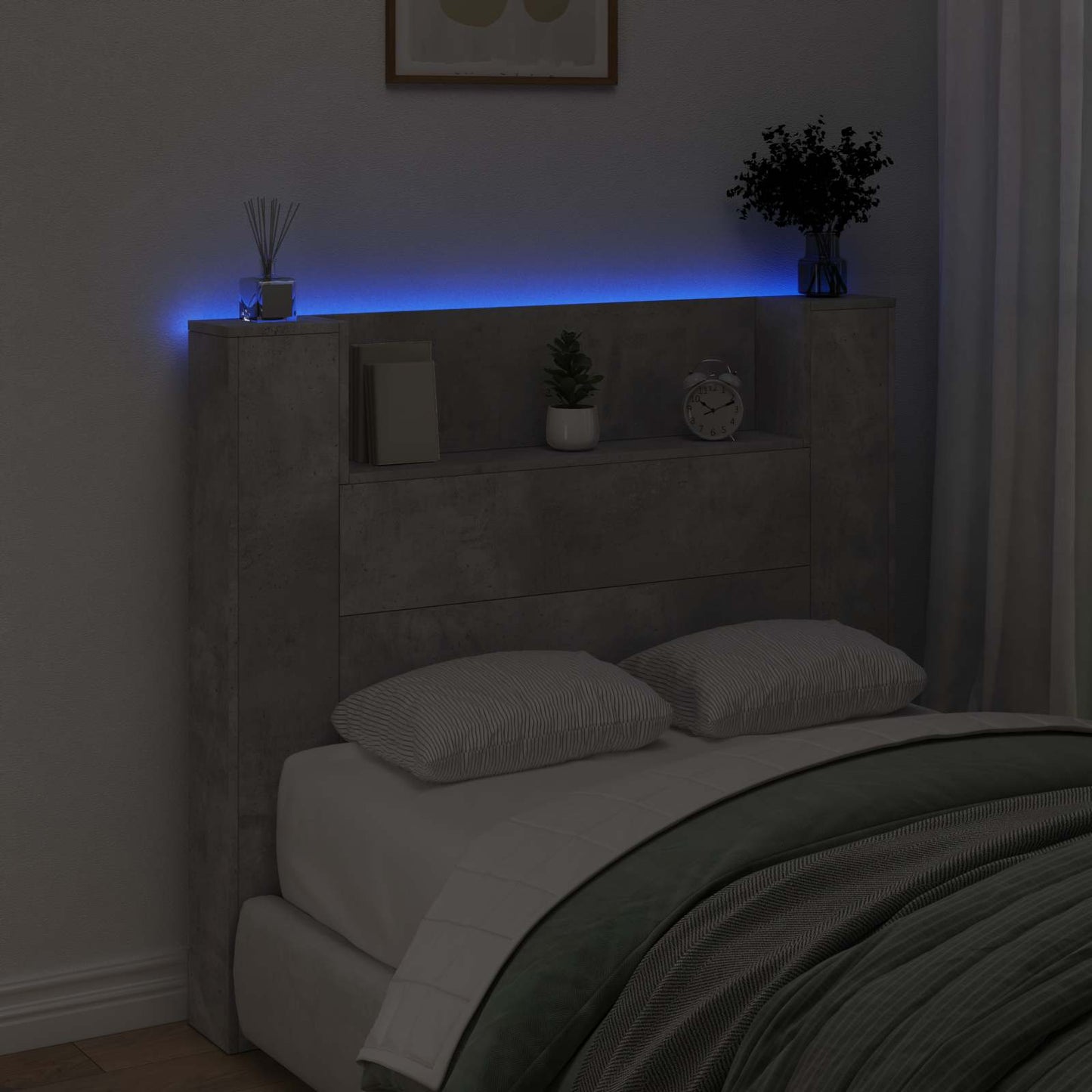 LED fejvédős tároló Betonszürke Szerelt Fa