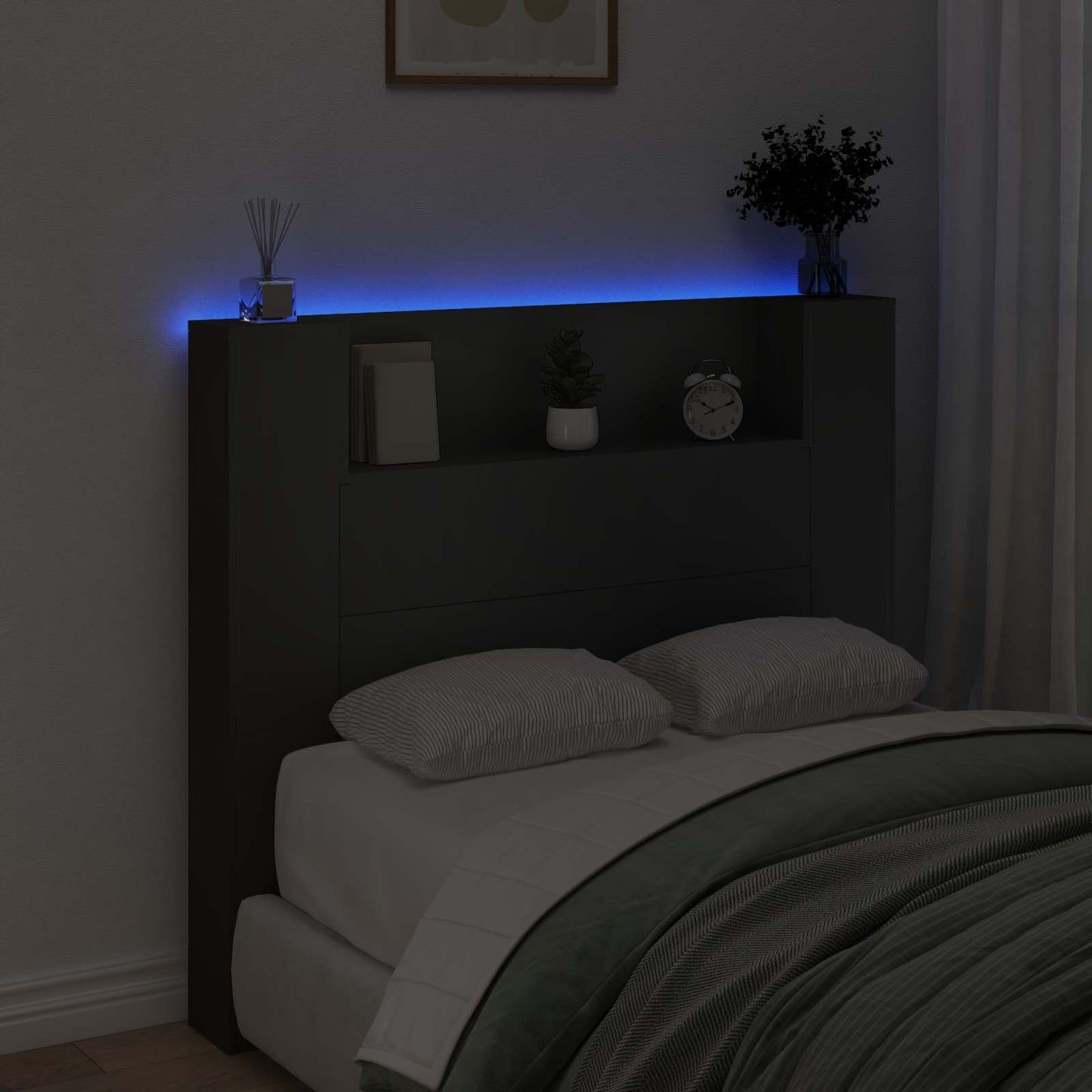 LED fejvédős tároló Fekete Szerelt Fa