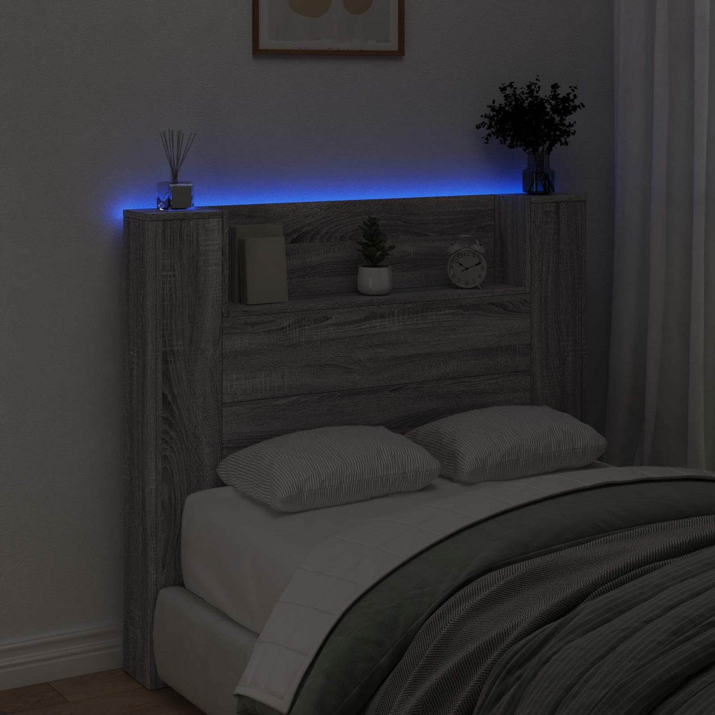 LED fejvédős tároló Szürke Sonoma Szerelt Fa