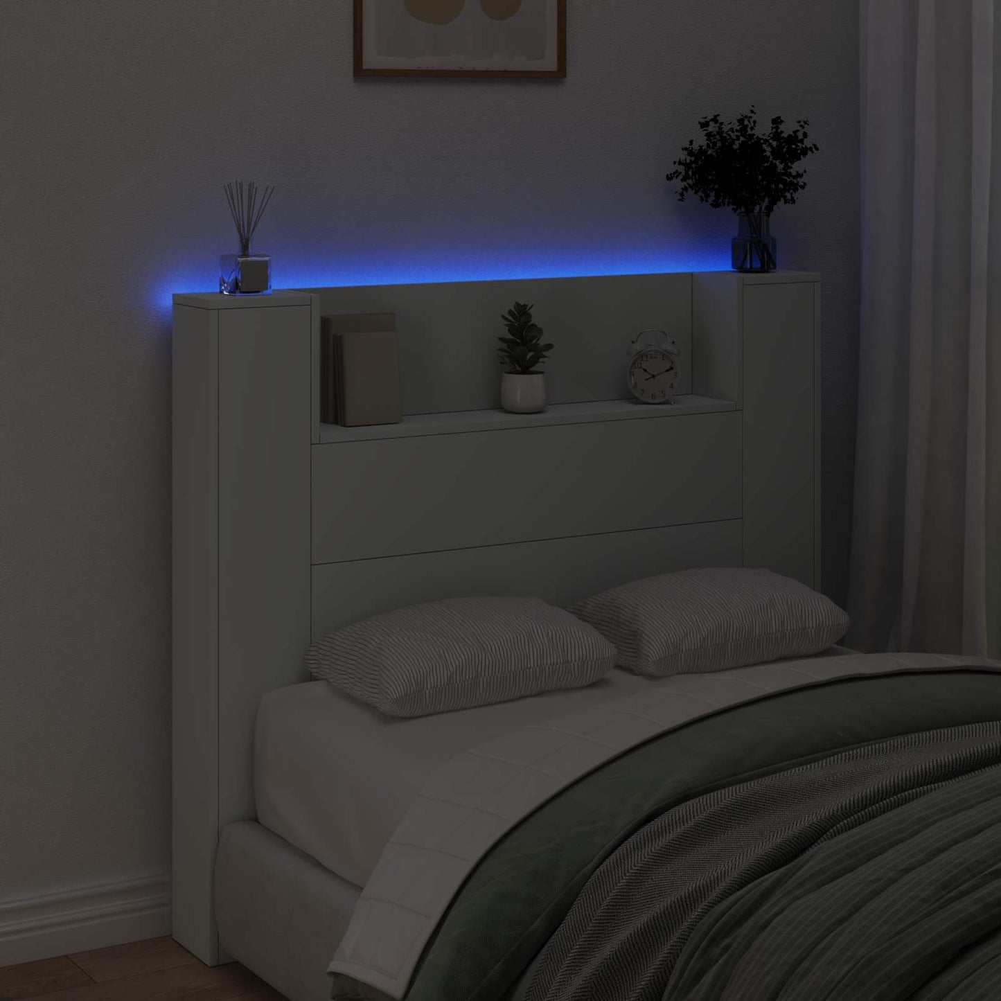 LED fejvédős tároló Fehér Szerelt Fa