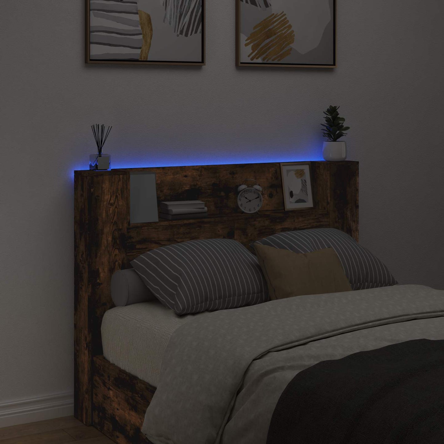 LED fejvédős tároló Füstös Tölgy Szerelt Fa