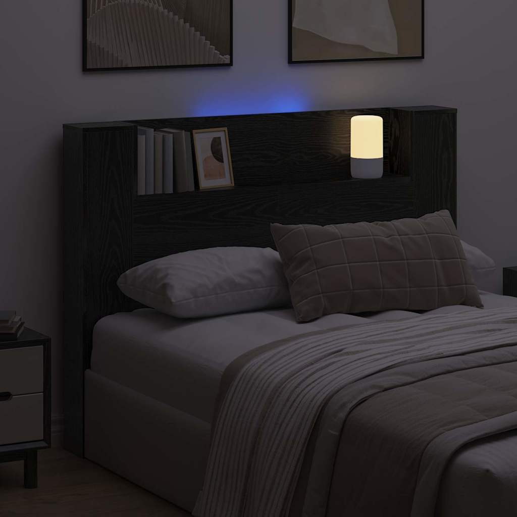 LED fejvédős tároló Fekete Tölgy Szerelt Fa