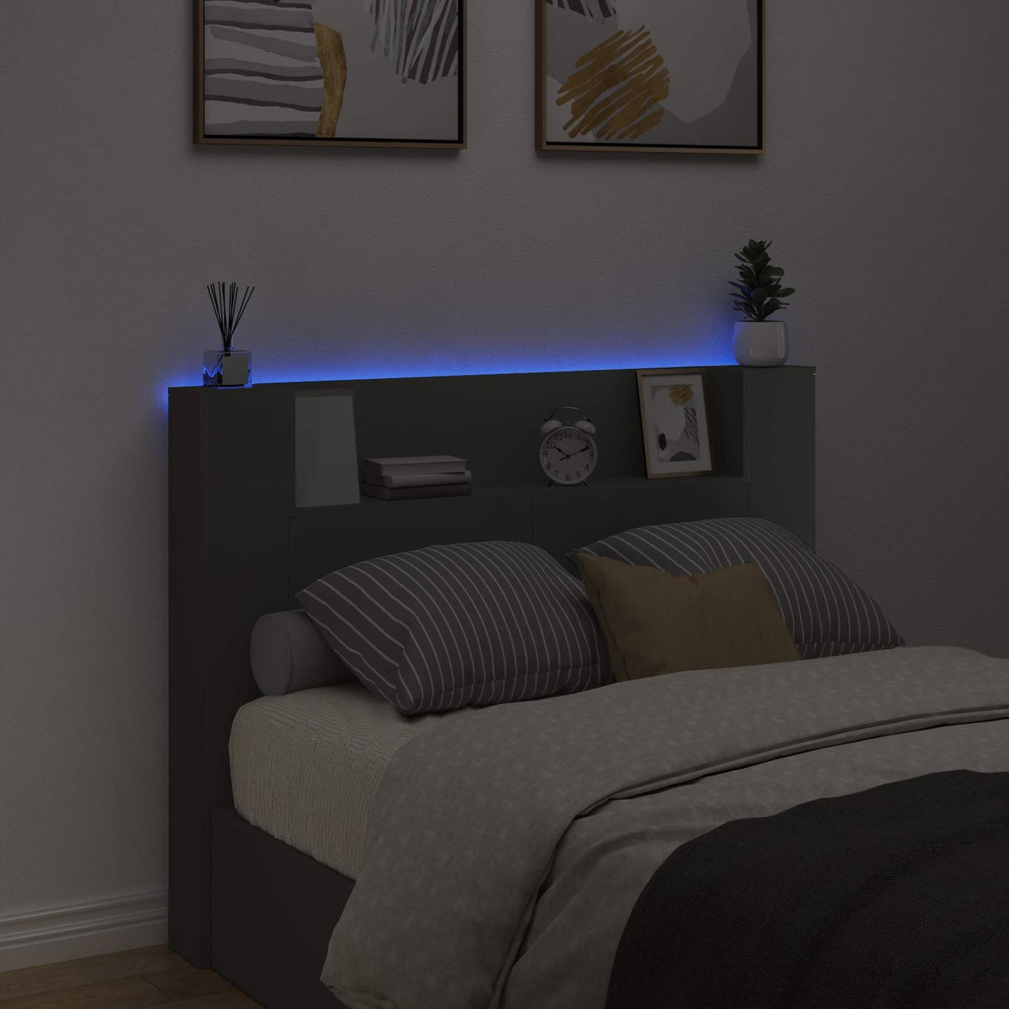 LED fejvédős tároló Fekete Szerelt Fa