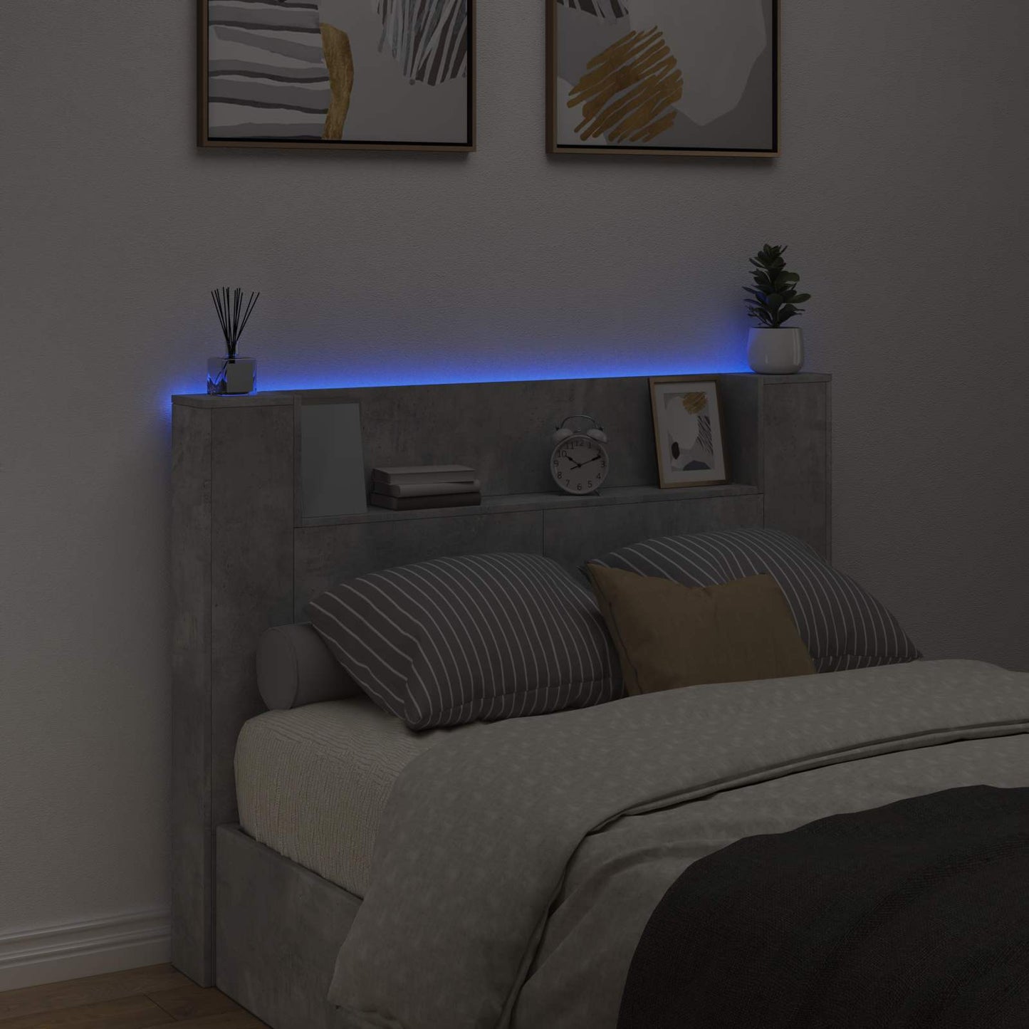LED fejvédős tároló Betonszürke Szerelt Fa