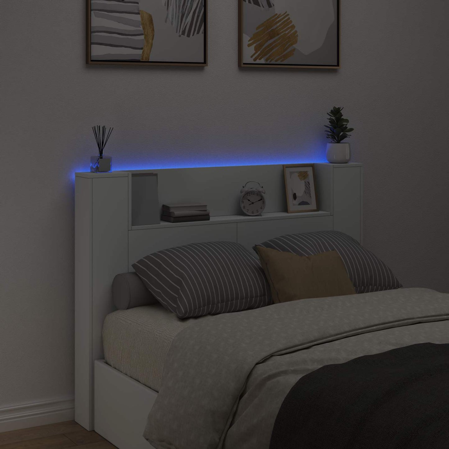 LED fejvédős tároló Fehér Szerelt Fa