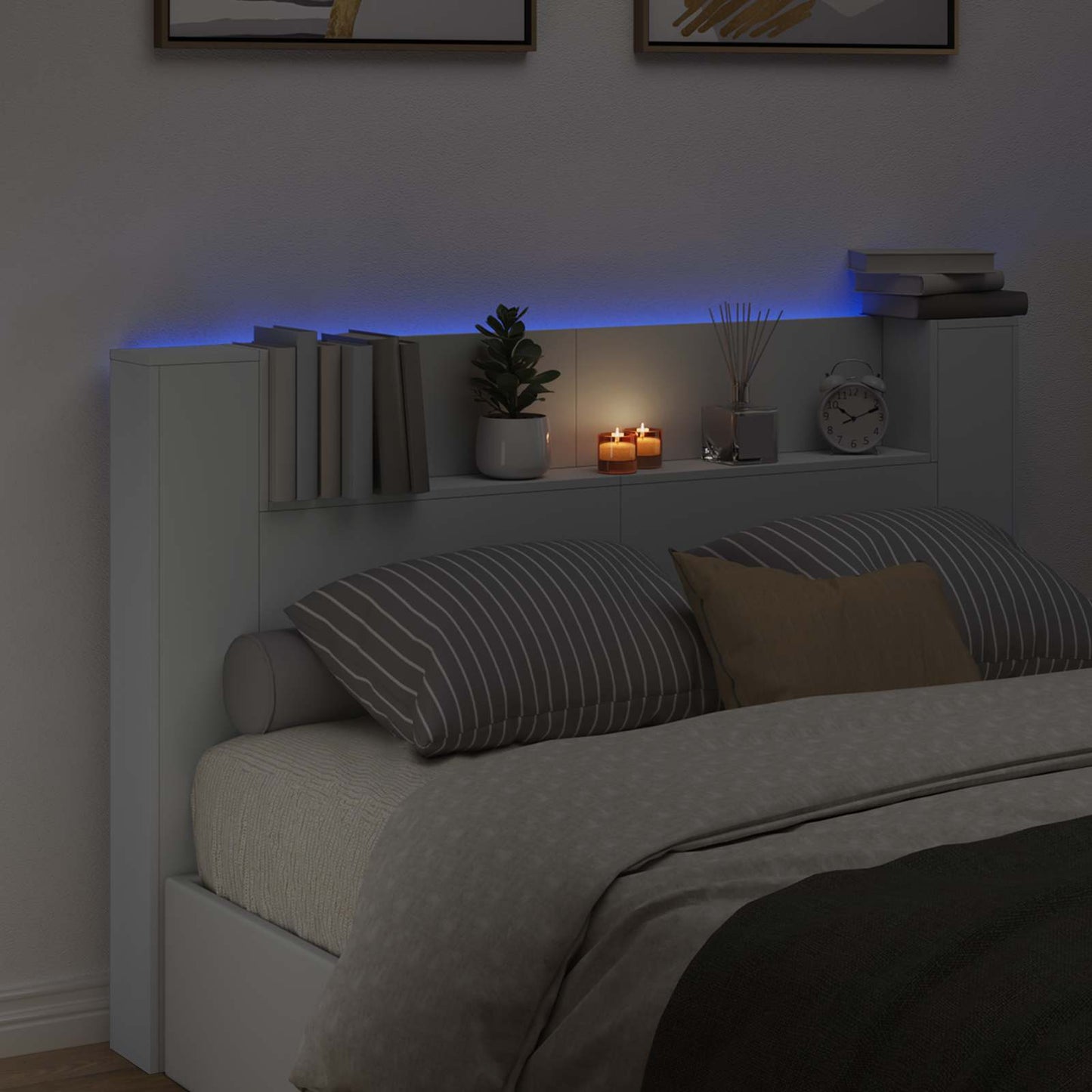 LED fejvédős tároló Fehér Szerelt Fa