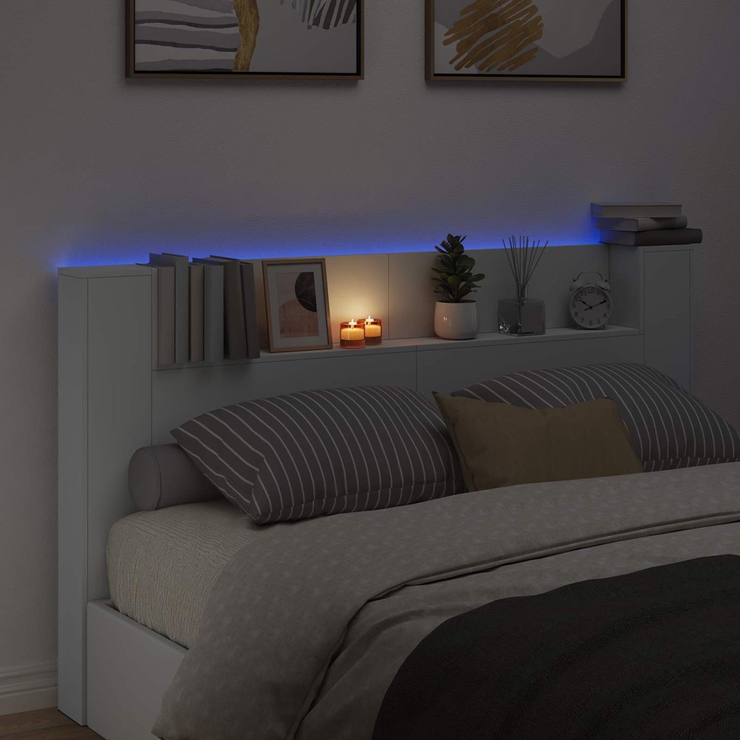LED fejvédős tároló Fehér Szerelt Fa