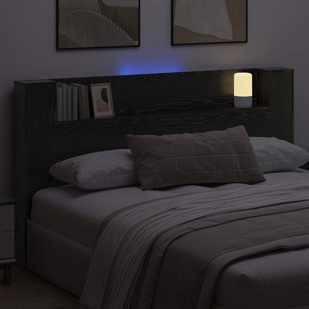 LED fejvédős tároló Fekete Tölgy Szerelt Fa