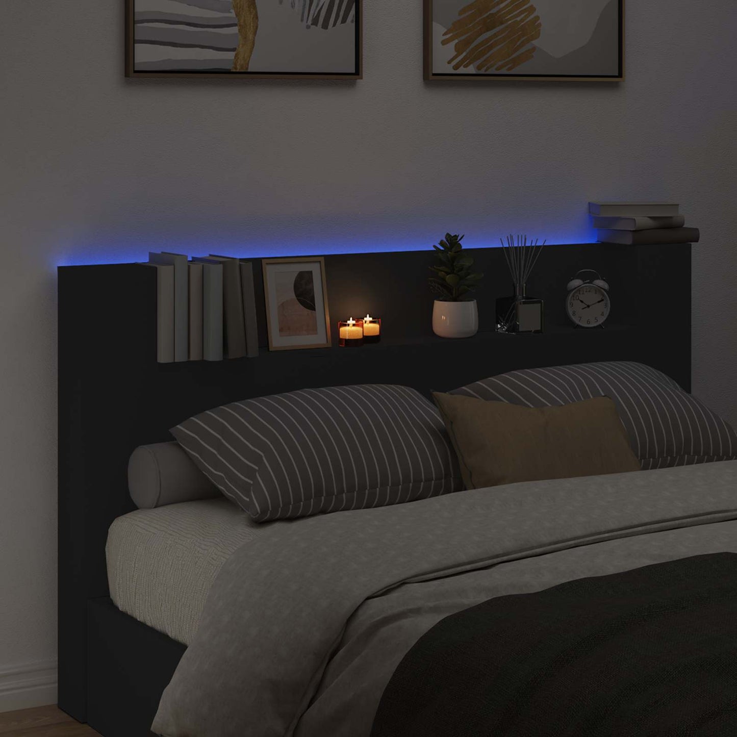 LED fejvédős tároló Fekete Szerelt Fa