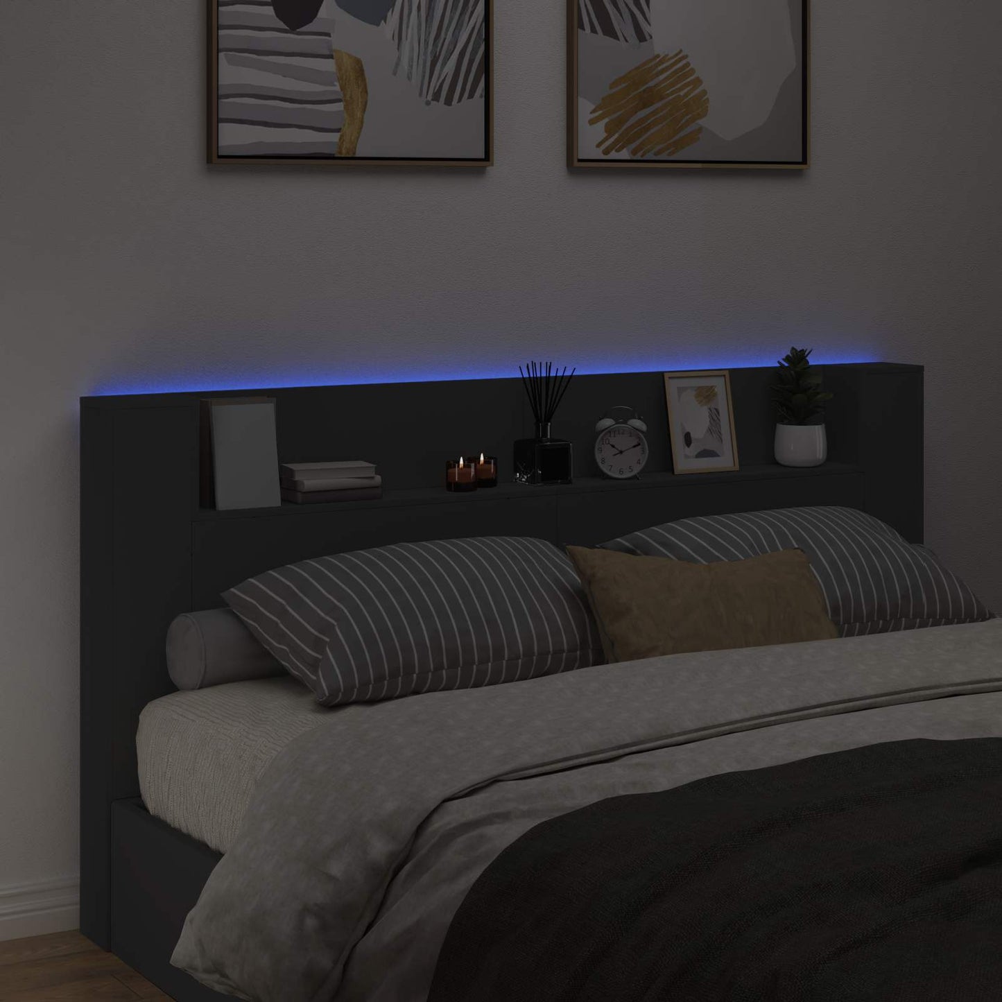 LED fejvédős tároló Fekete Szerelt Fa