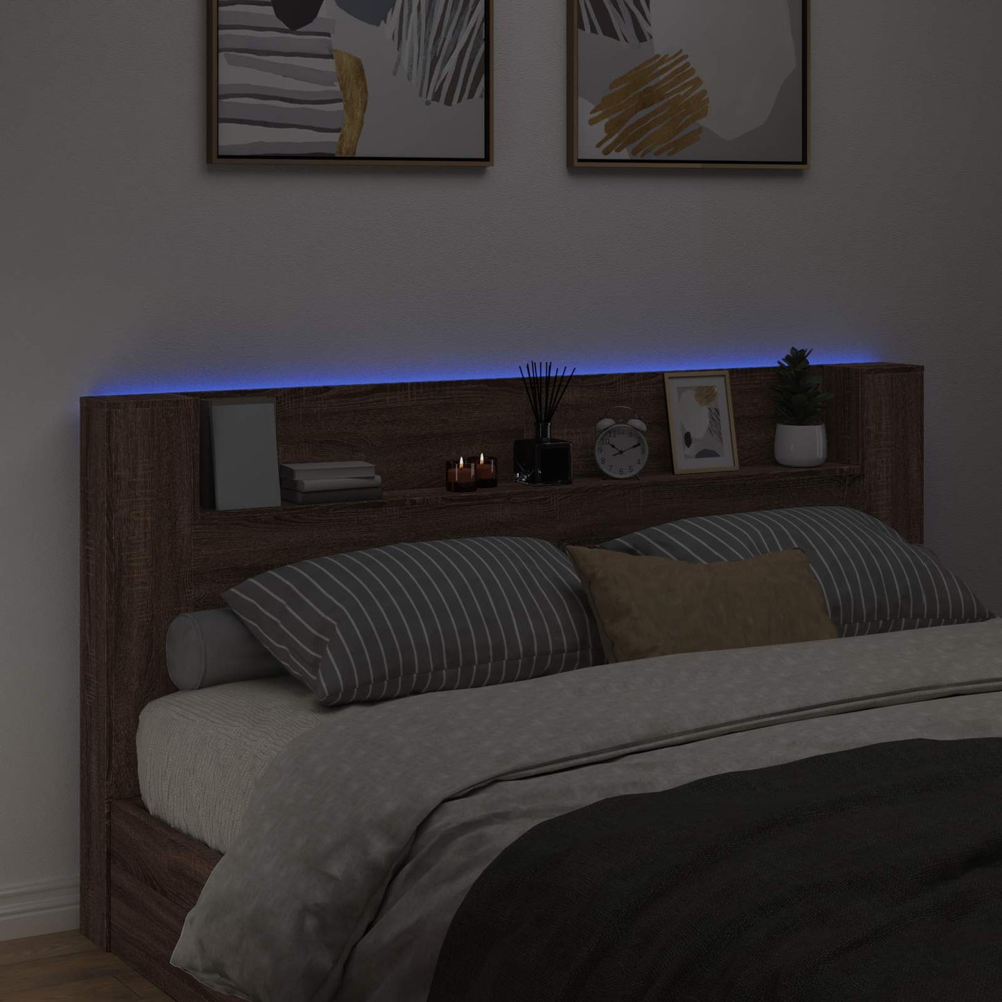 LED fejvédős tároló Barna Tölgy Szerelt Fa
