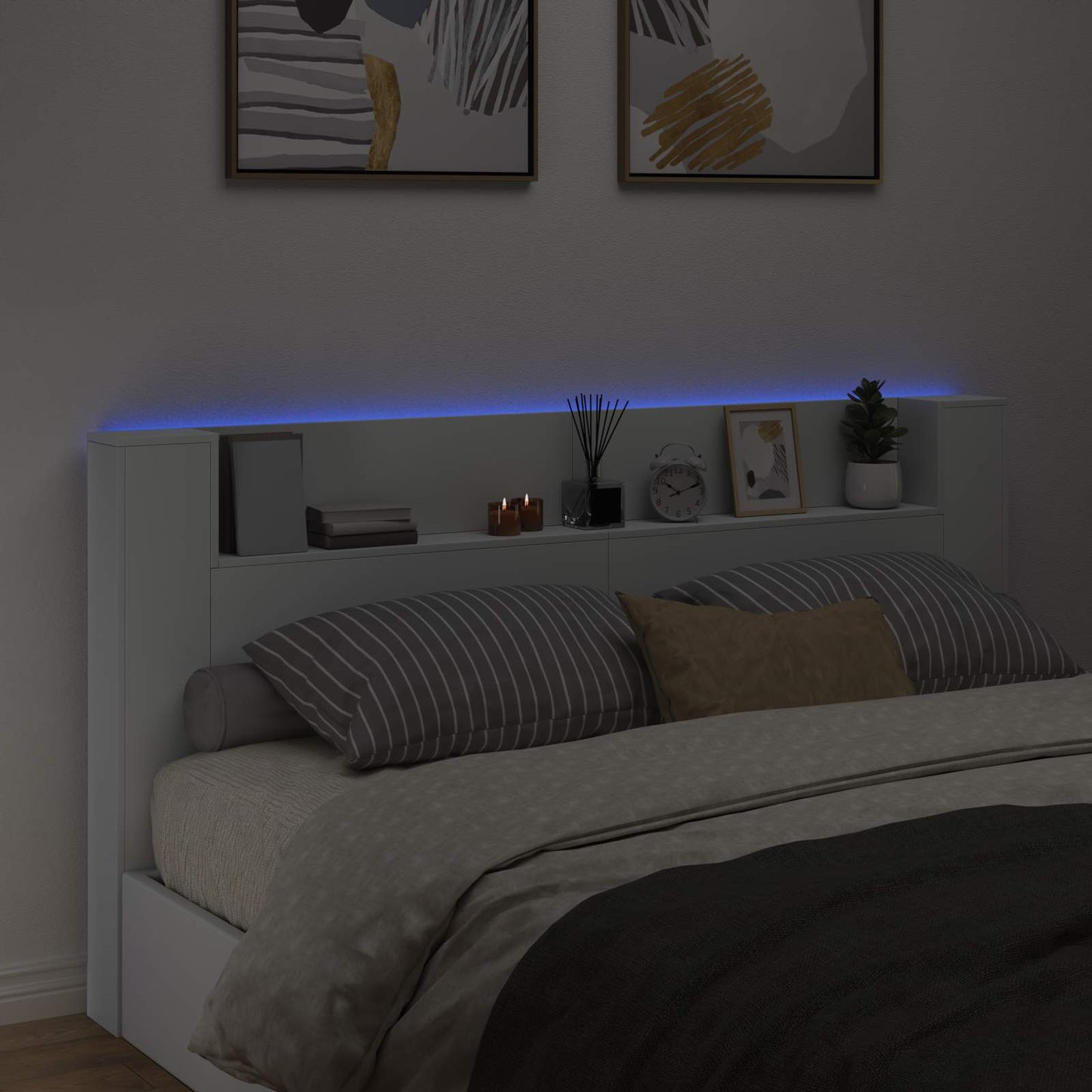 LED fejvédős tároló Fehér Szerelt Fa