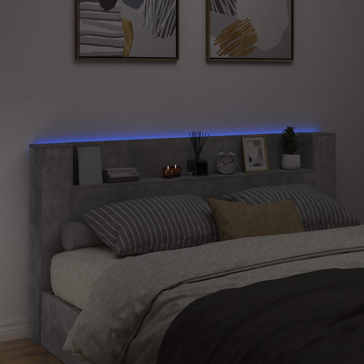 LED fejvédős tároló Betonszürke Szerelt Fa