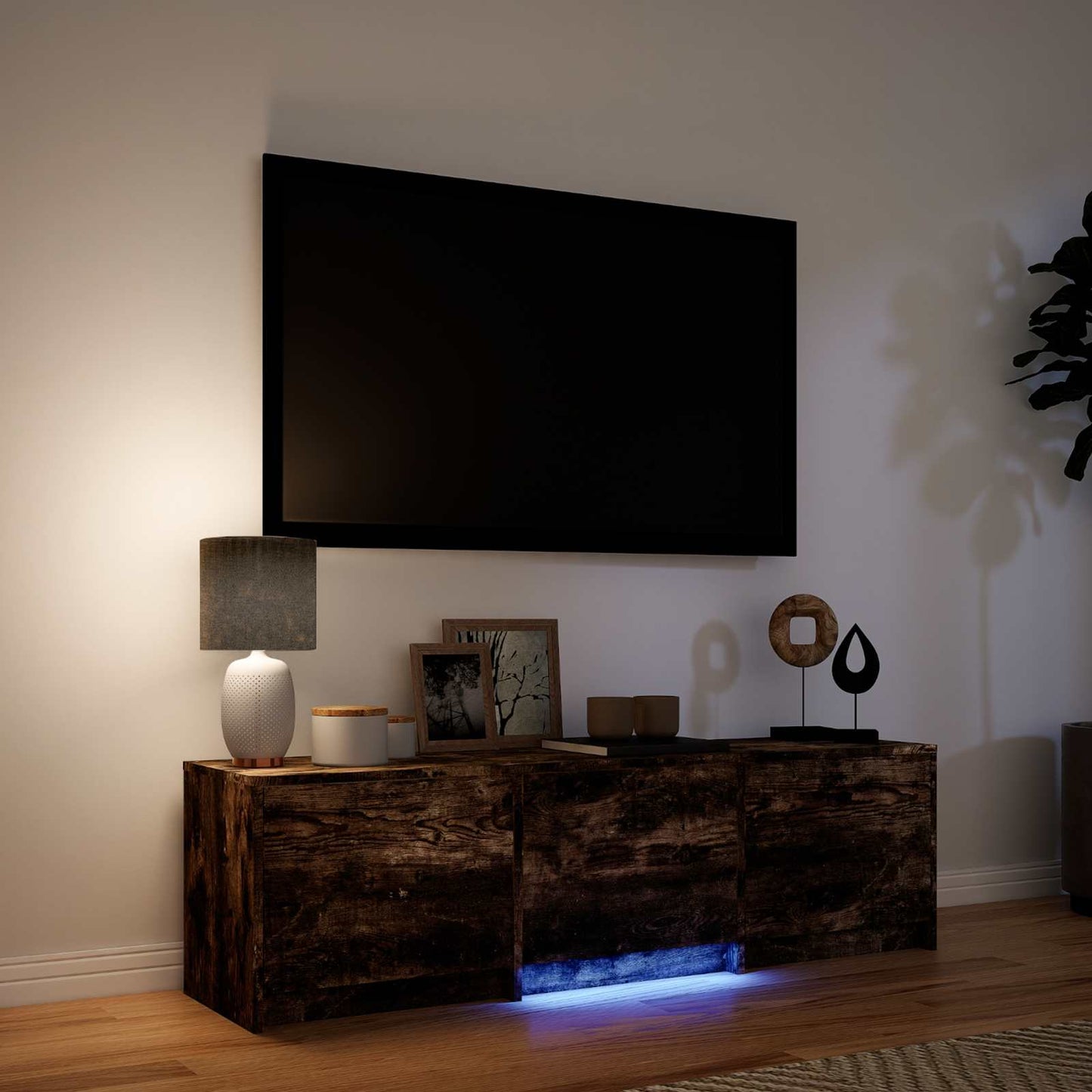 LED-es tévéállvány 140 x 34 x 40 cm Füstölt Tölgy Mérnöki fa