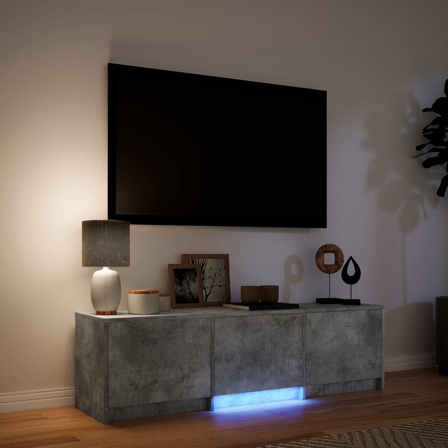 LED-es tévéállvány 140x34x40 cm Beton Szürke Mérnöki fa