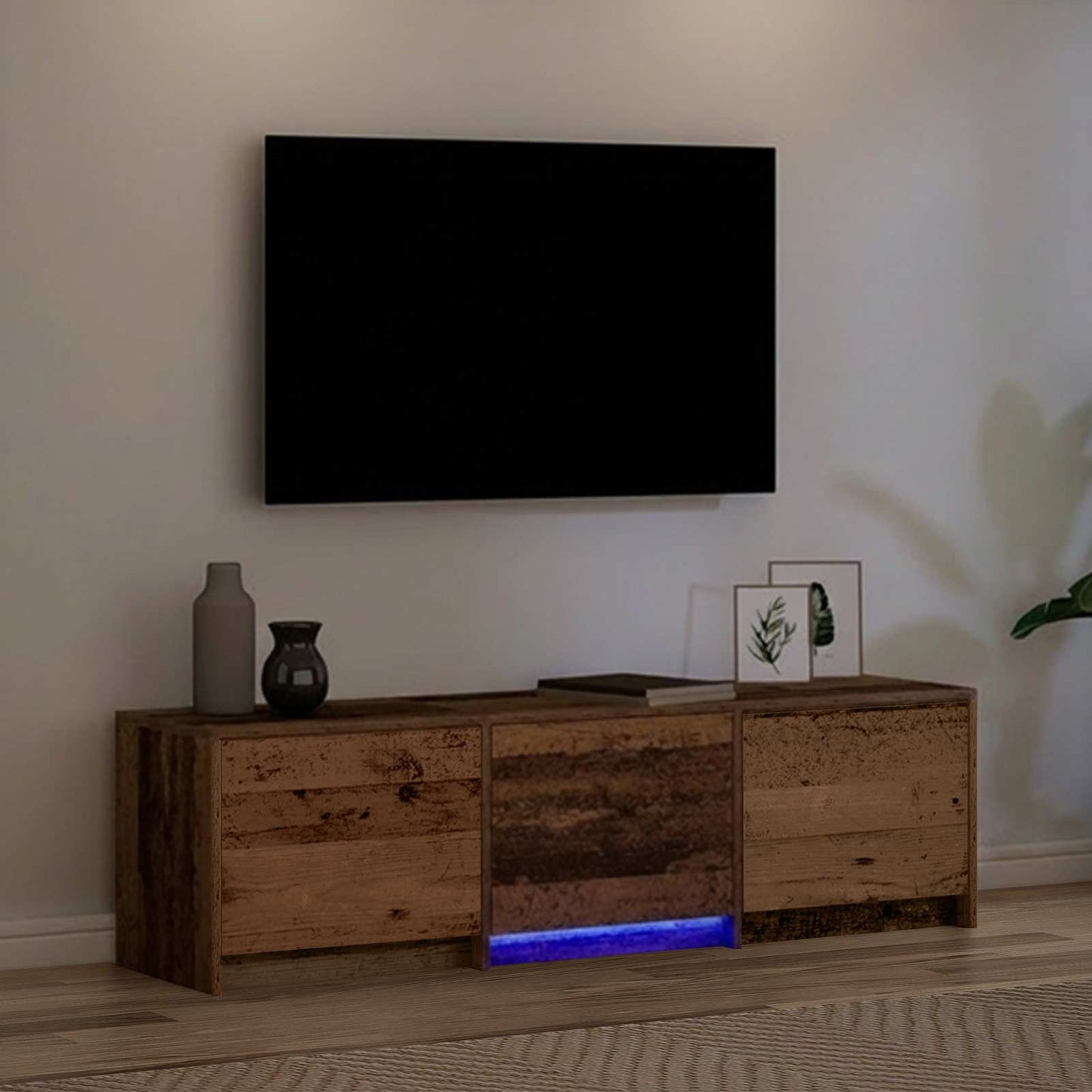 LED-es tévéállvány fiókkal Öreg fa 140 x 34 x 40 cm Mérnöki fa