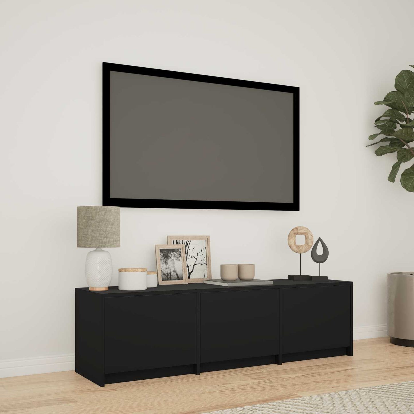 LED-es tévéállvány 140 x 34 x 40 cm Fekete Mérnöki fa