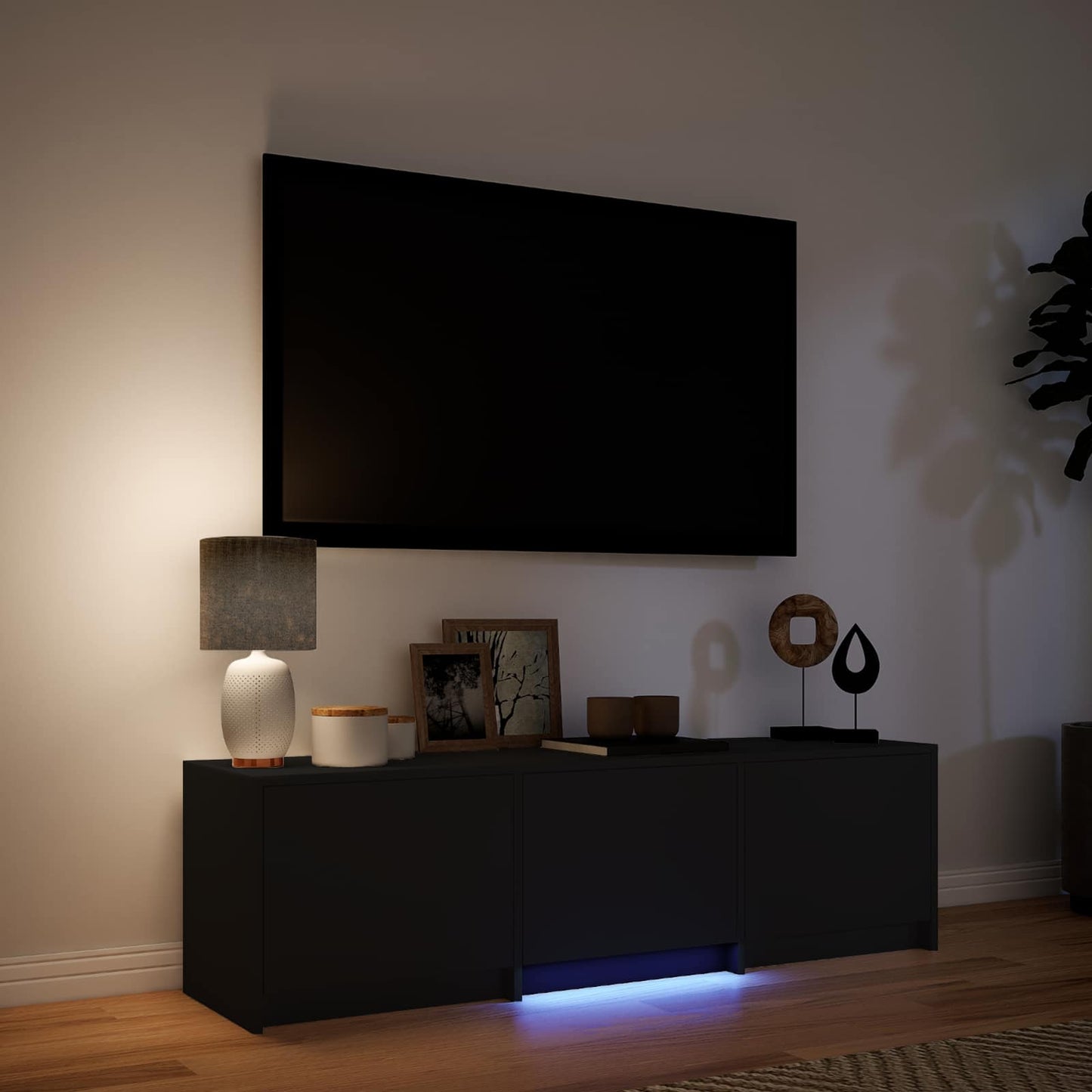 LED-es tévéállvány 140 x 34 x 40 cm Fekete Mérnöki fa