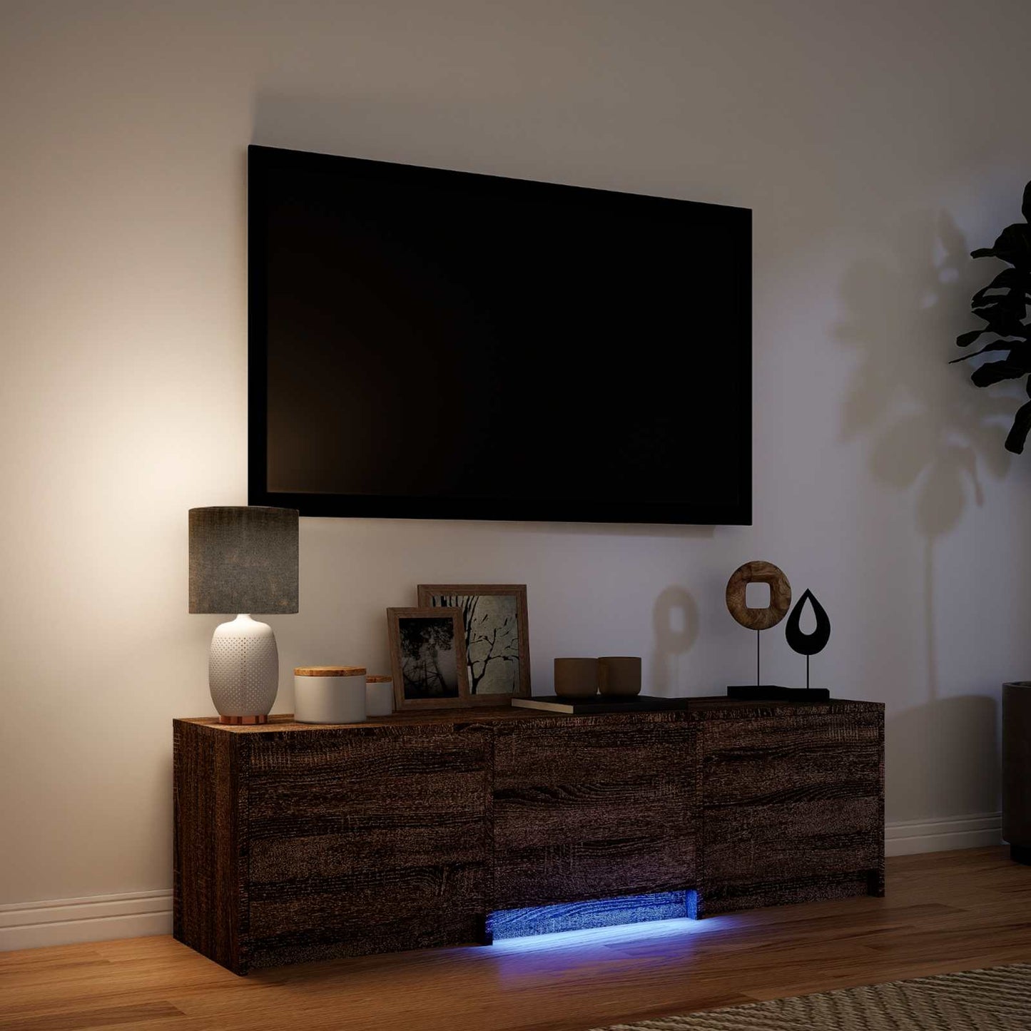 LED-es tévéállvány 140 x 34 x 40 cm Barna tölgy Mérnöki fa