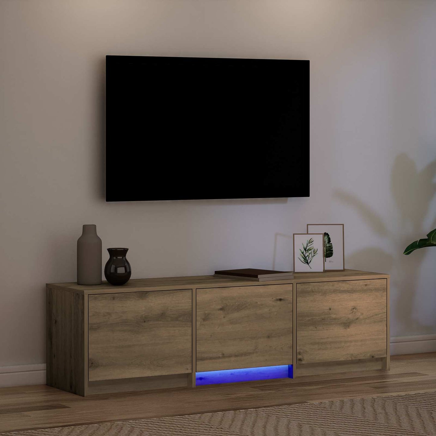LED-es tévéállvány 140 x 34 x 40 cm Művészi tölgy Mérnöki fa