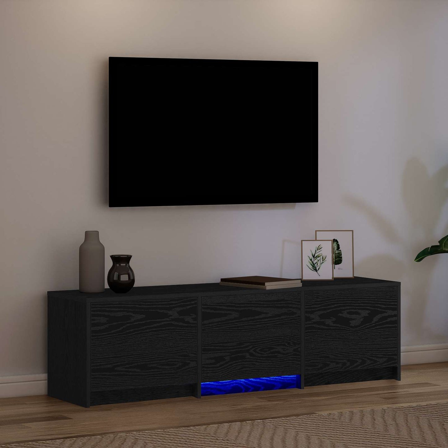 LED-es tévéállvány Fekete Tölgy 140 x 34 x 40 cm Mérnöki fa