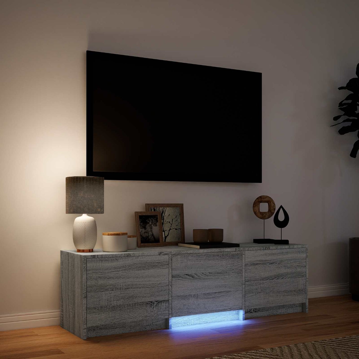 LED-es tévéállvány 140x34x40 cm Szürke Sonoma Mérnöki fa