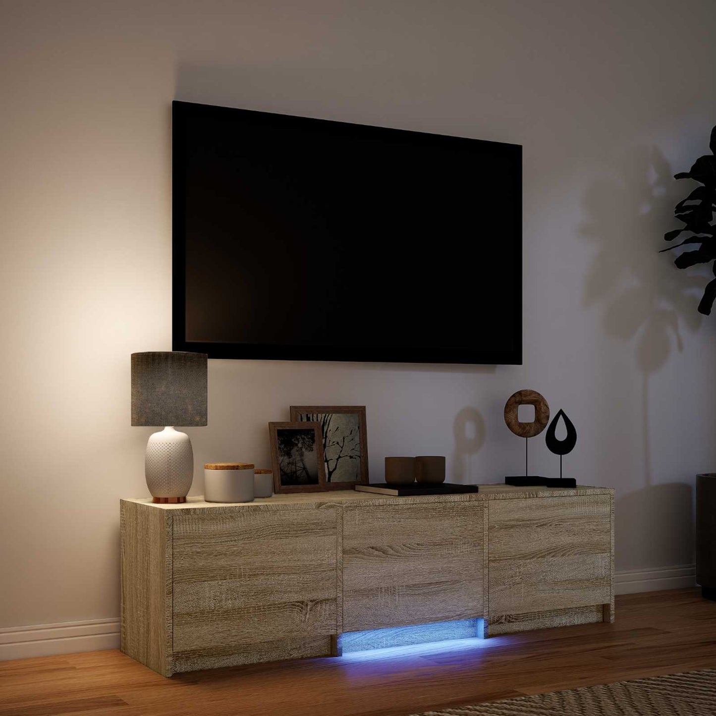 LED-es tévéállvány 140 x 34 x 40 cm Sonoma tölgy Mérnöki fa
