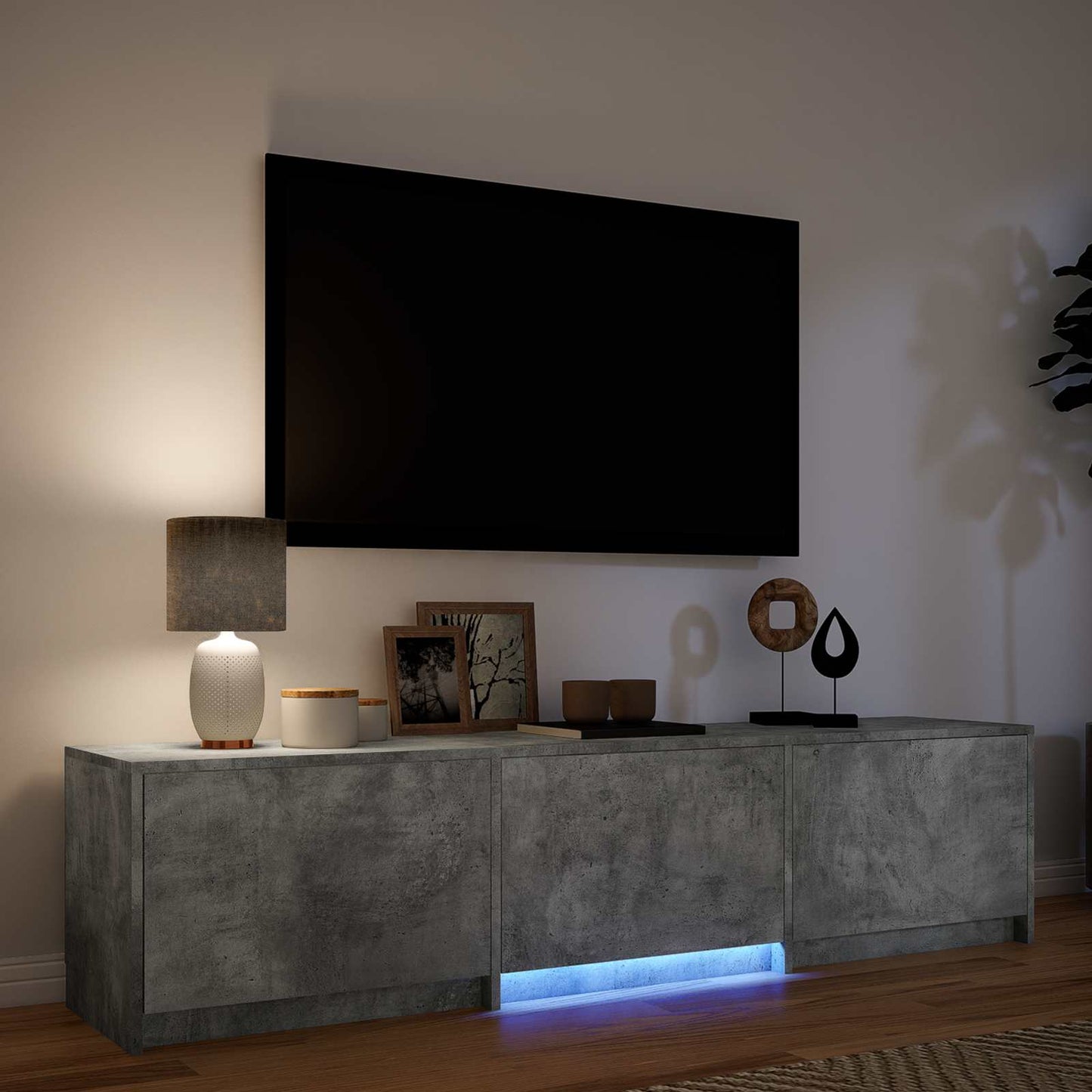 LED-es tévéállvány 165x34x40 cm Beton Szürke Mérnöki fa