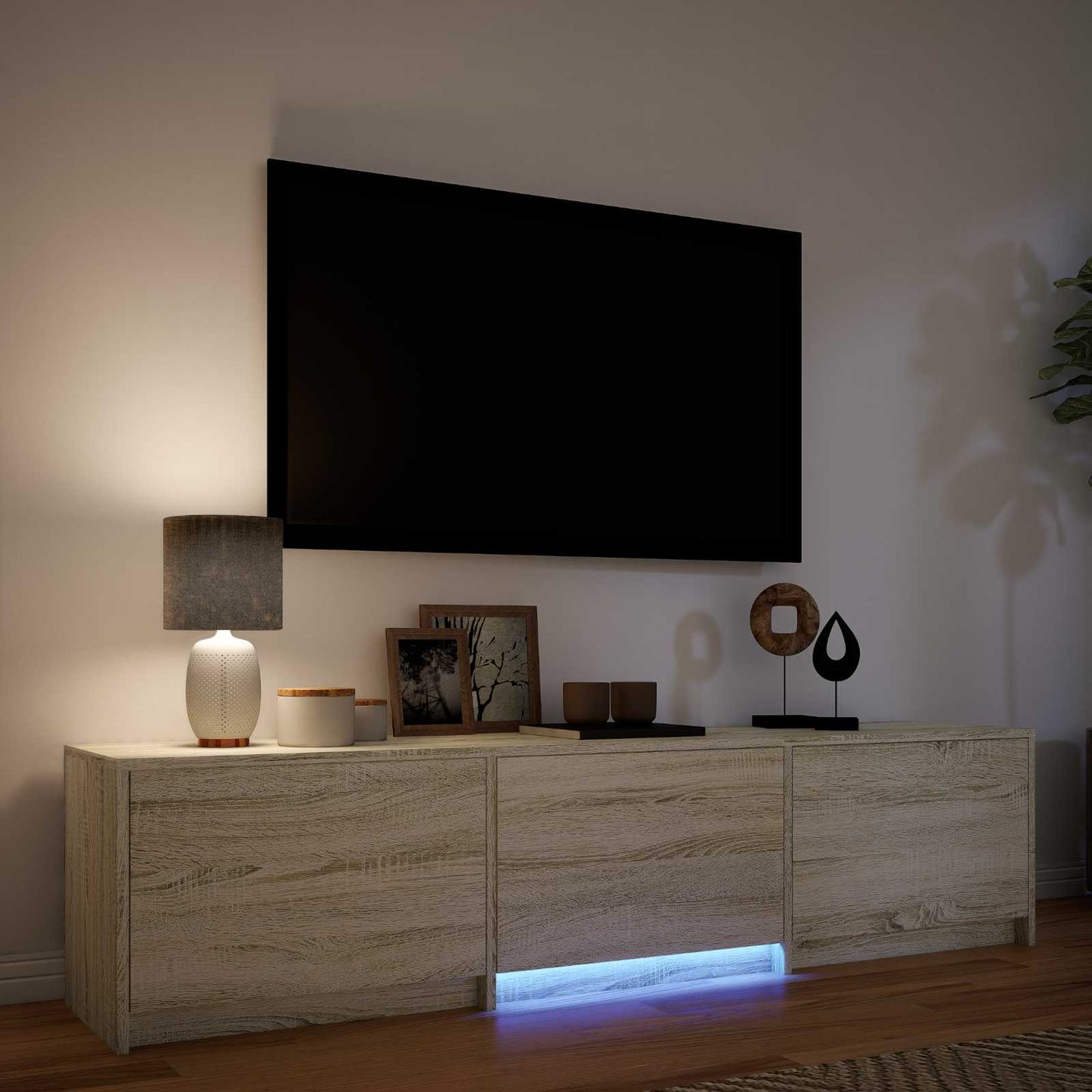 LED-es tévéállvány 165 x 34 x 40 cm Sonoma tölgy Mérnöki fa