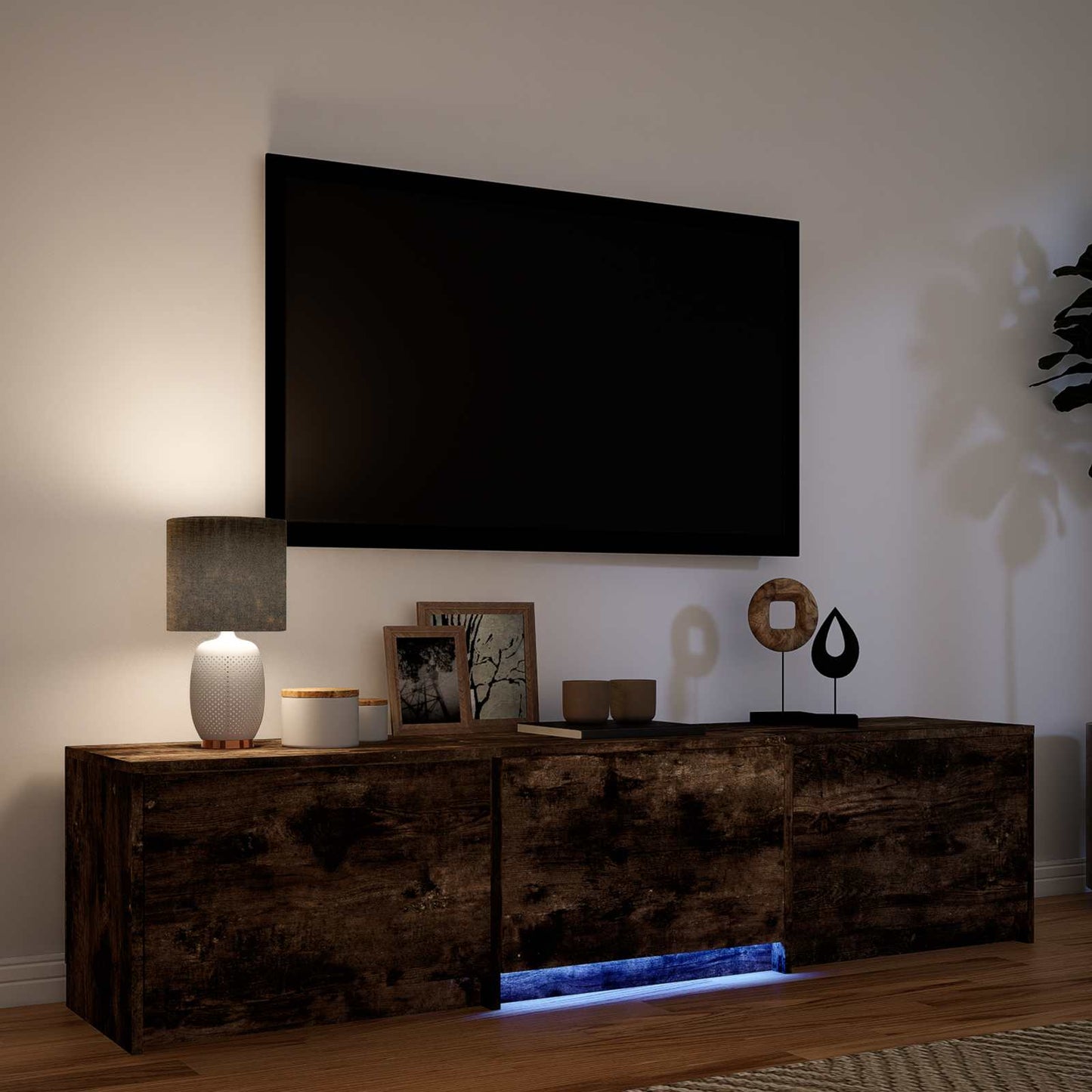LED-es tévéállvány 165 x 34 x 40 cm Füstölt Tölgy Mérnöki fa
