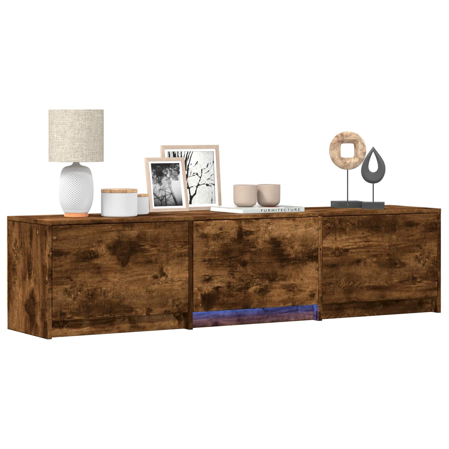 LED-es tévéállvány 165 x 34 x 40 cm Füstölt Tölgy Mérnöki fa