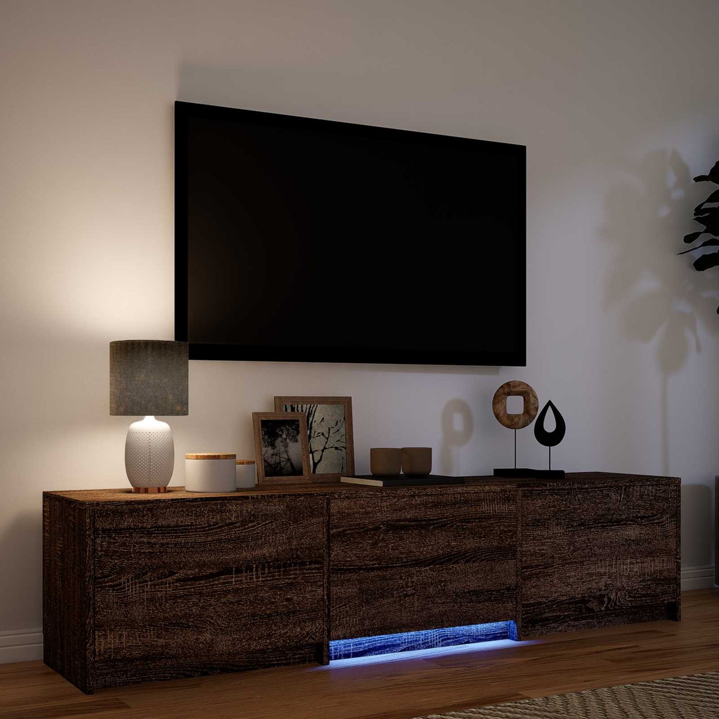 LED-es tévéállvány 165 x 34 x 40 cm Barna tölgy Mérnöki fa
