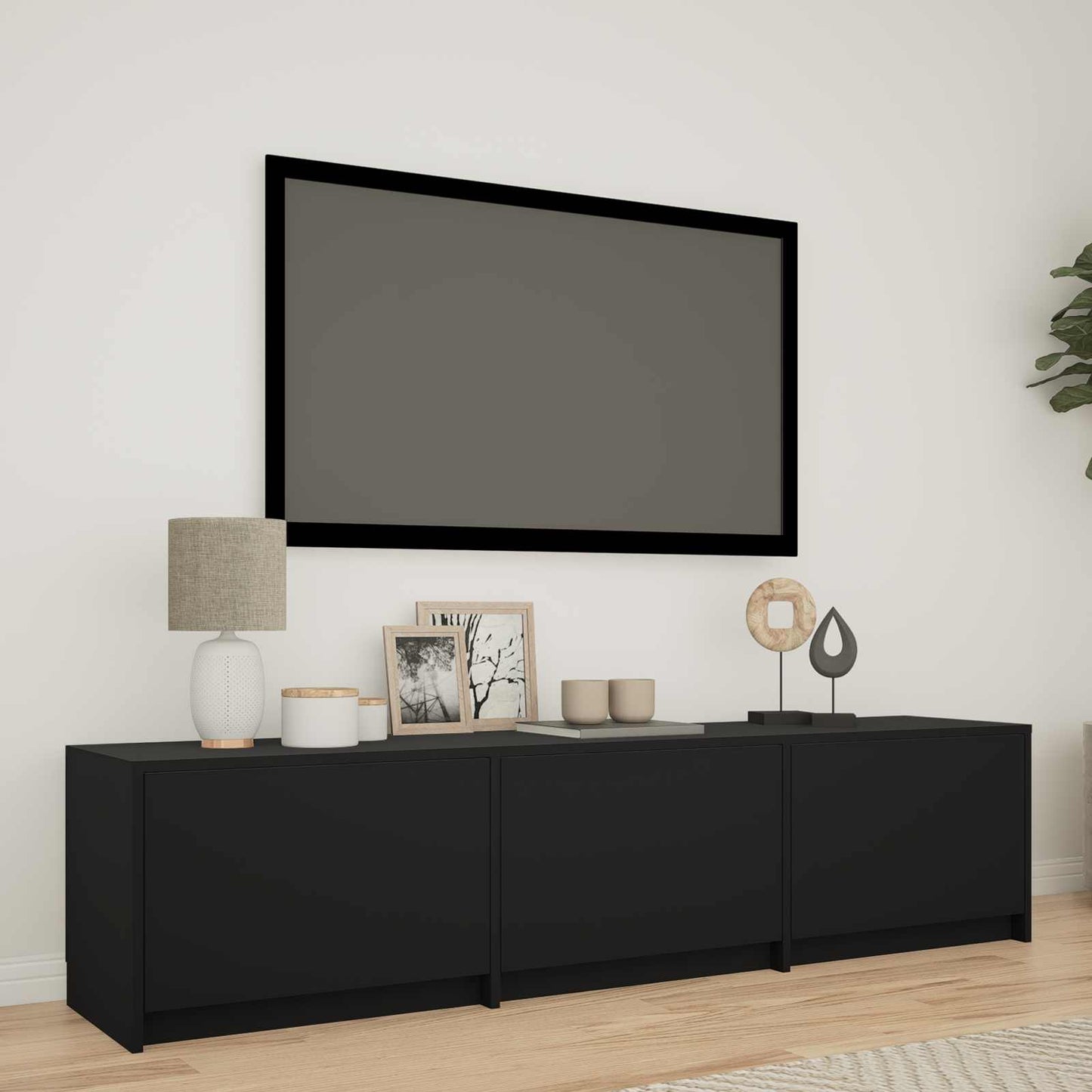 LED-es tévéállvány 165 x 34 x 40 cm Fekete Mérnöki fa