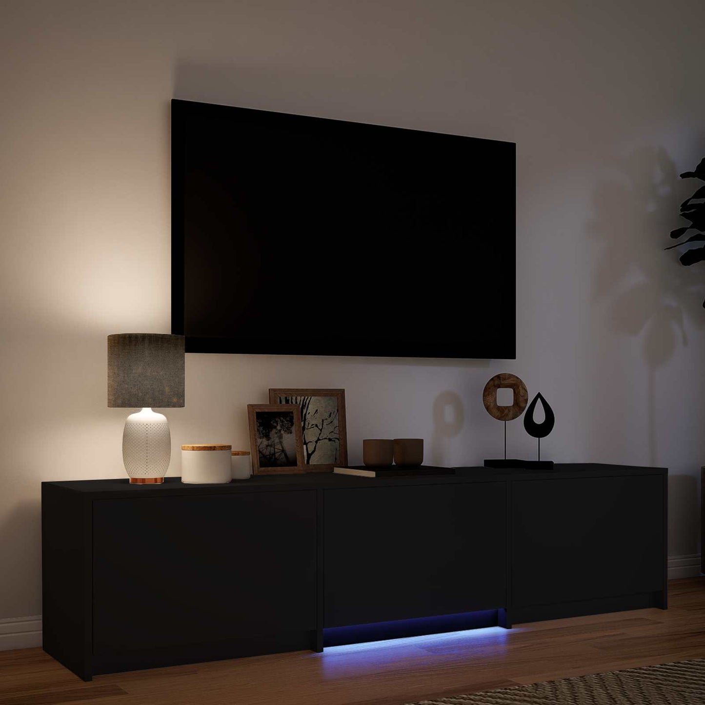 LED-es tévéállvány 165 x 34 x 40 cm Fekete Mérnöki fa