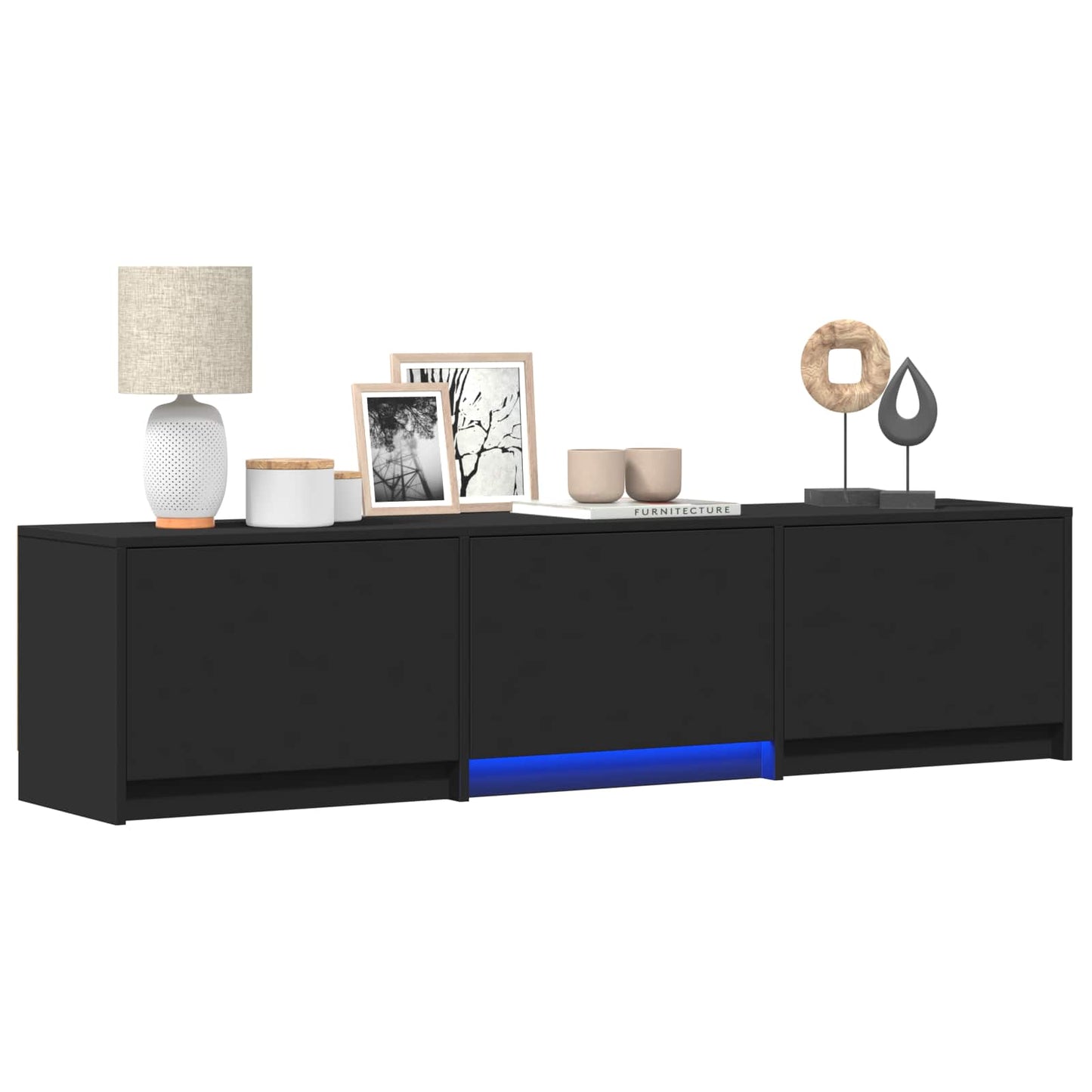 LED-es tévéállvány 165 x 34 x 40 cm Fekete Mérnöki fa