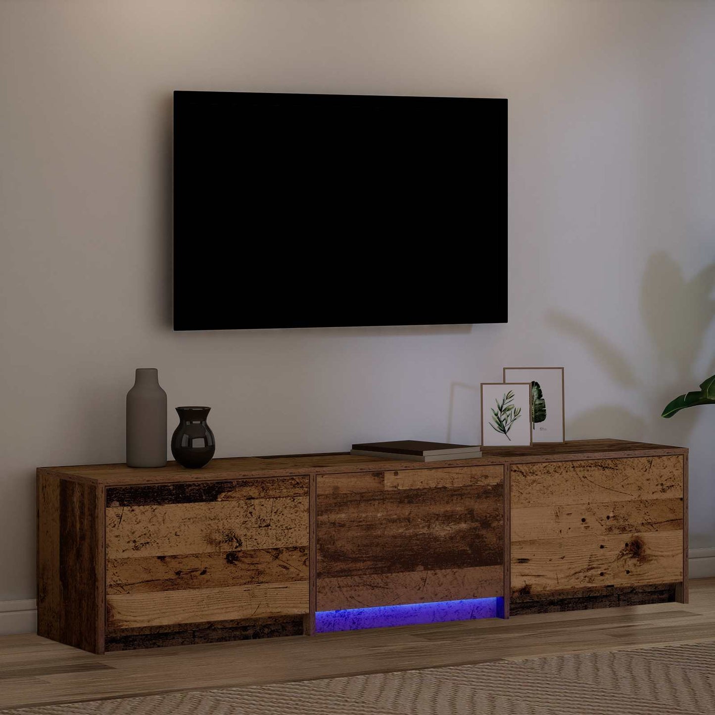 LED-es tévéállvány fiókkal Öreg fa 165 x 34 x 40 cm Mérnöki fa