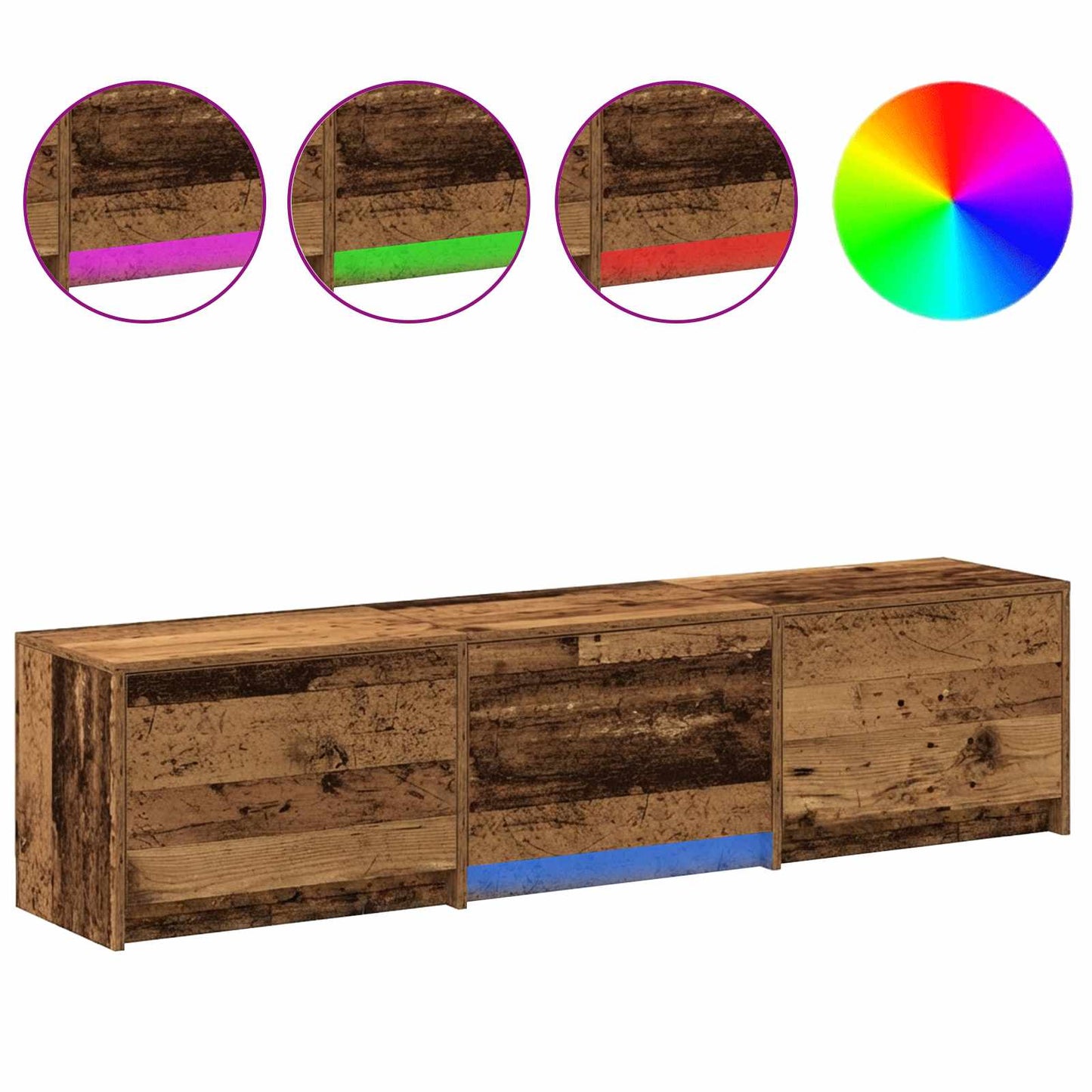 LED-es tévéállvány fiókkal Öreg fa 165 x 34 x 40 cm Mérnöki fa