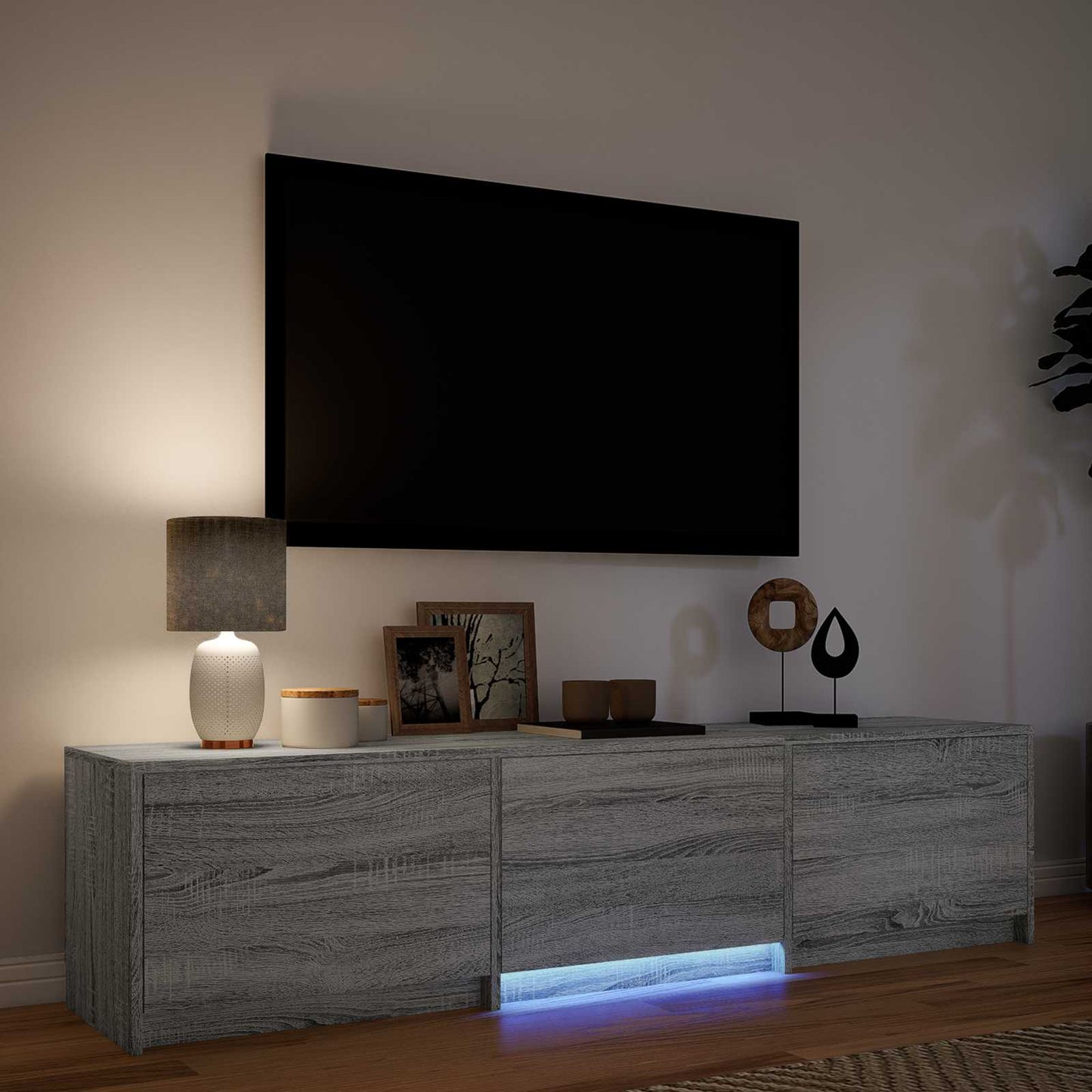 LED-es tévéállvány 165x34x40 cm Szürke Sonoma Mérnöki fa