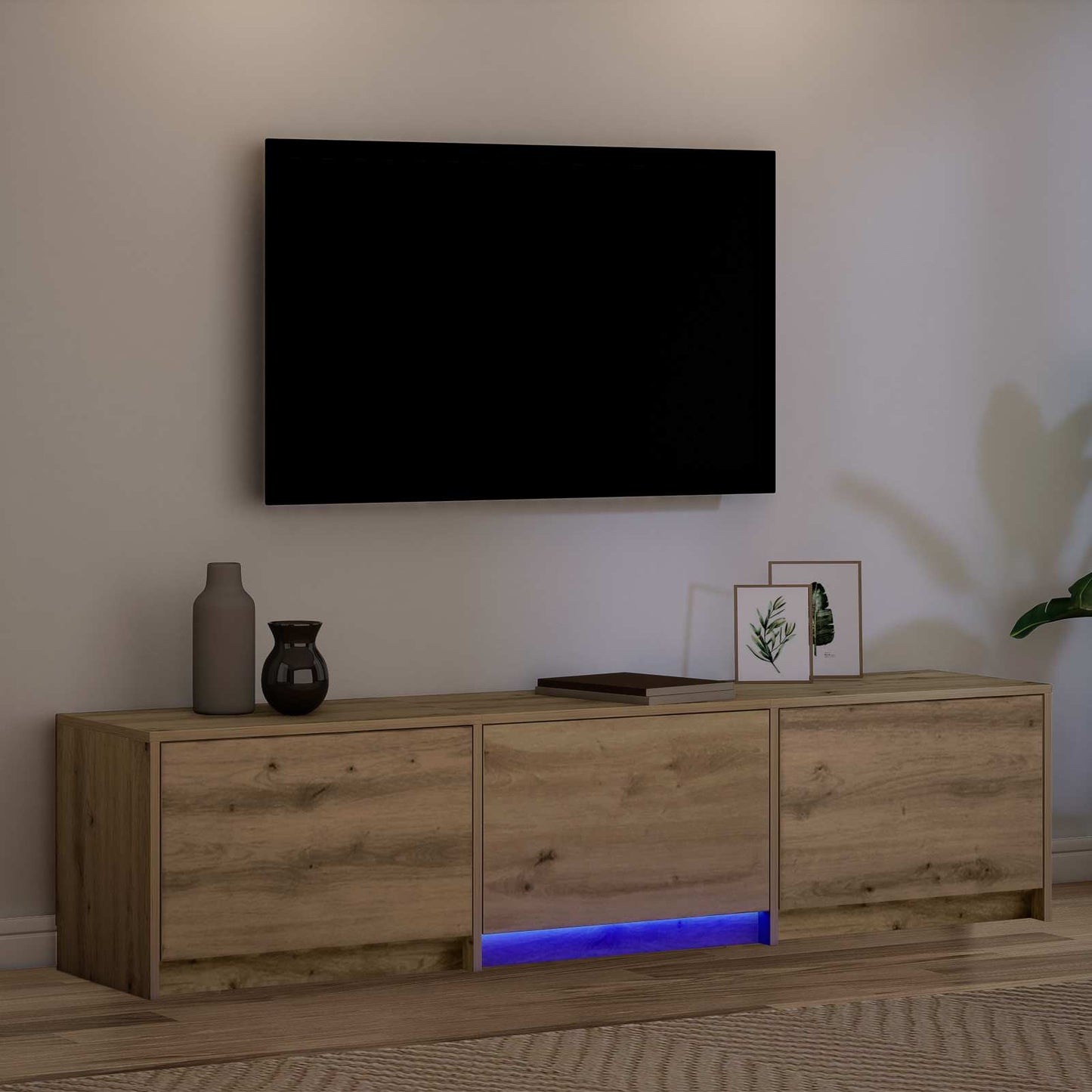 LED-es tévéállvány 165 x 34 x 40 cm Művészi tölgy Mérnöki fa